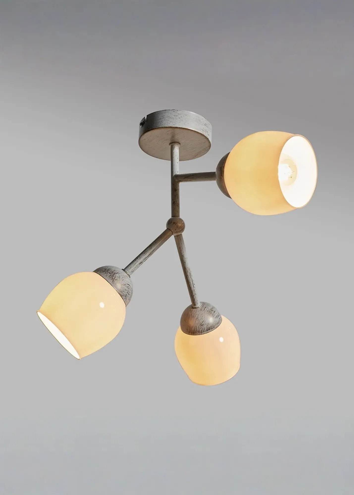Kenton Aged Metal Effect 3-Way Ceiling Light with Glass Shades - White product