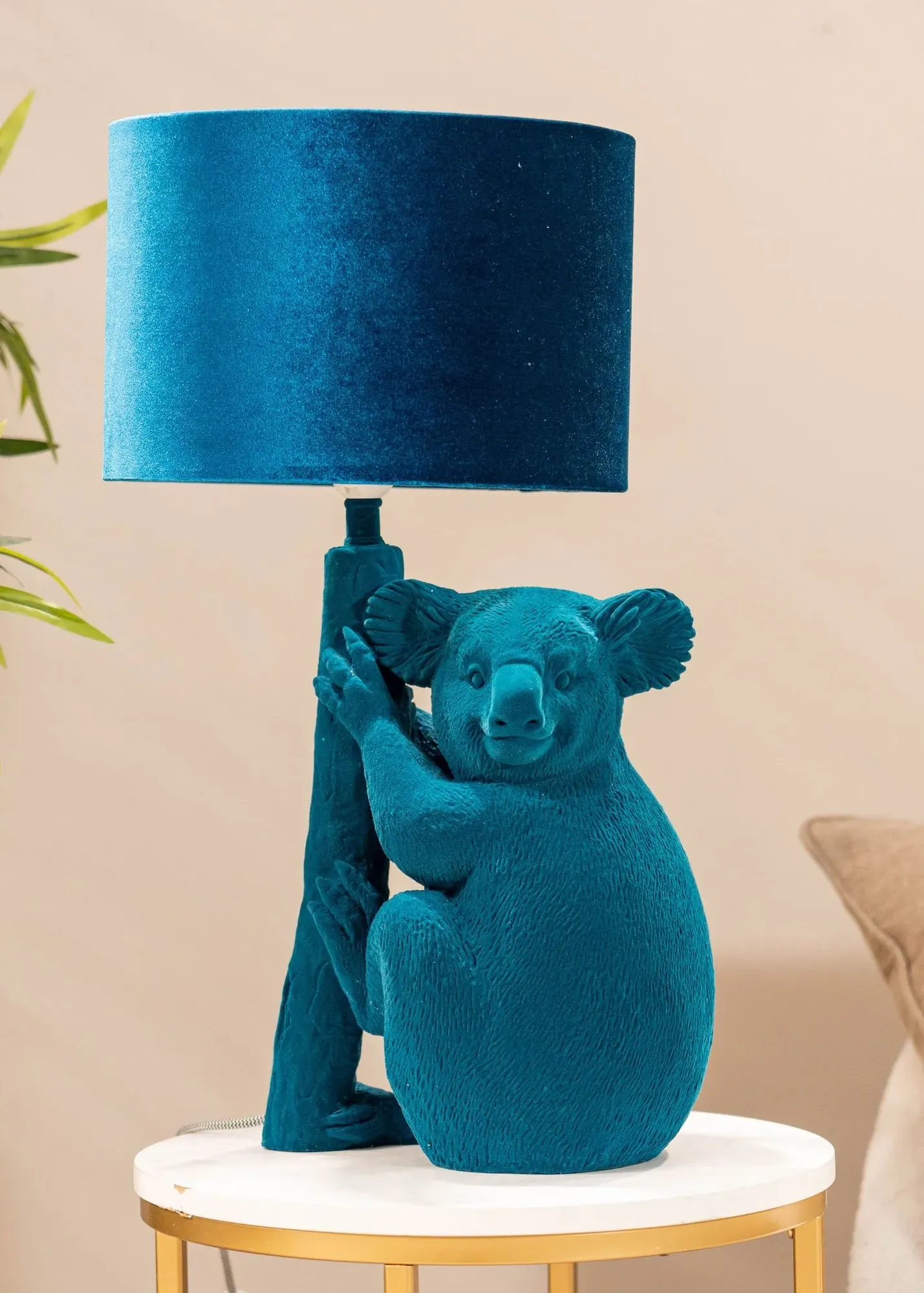 Kevin Velvet Koala Table Lamp - Blue, Plastic Resin product