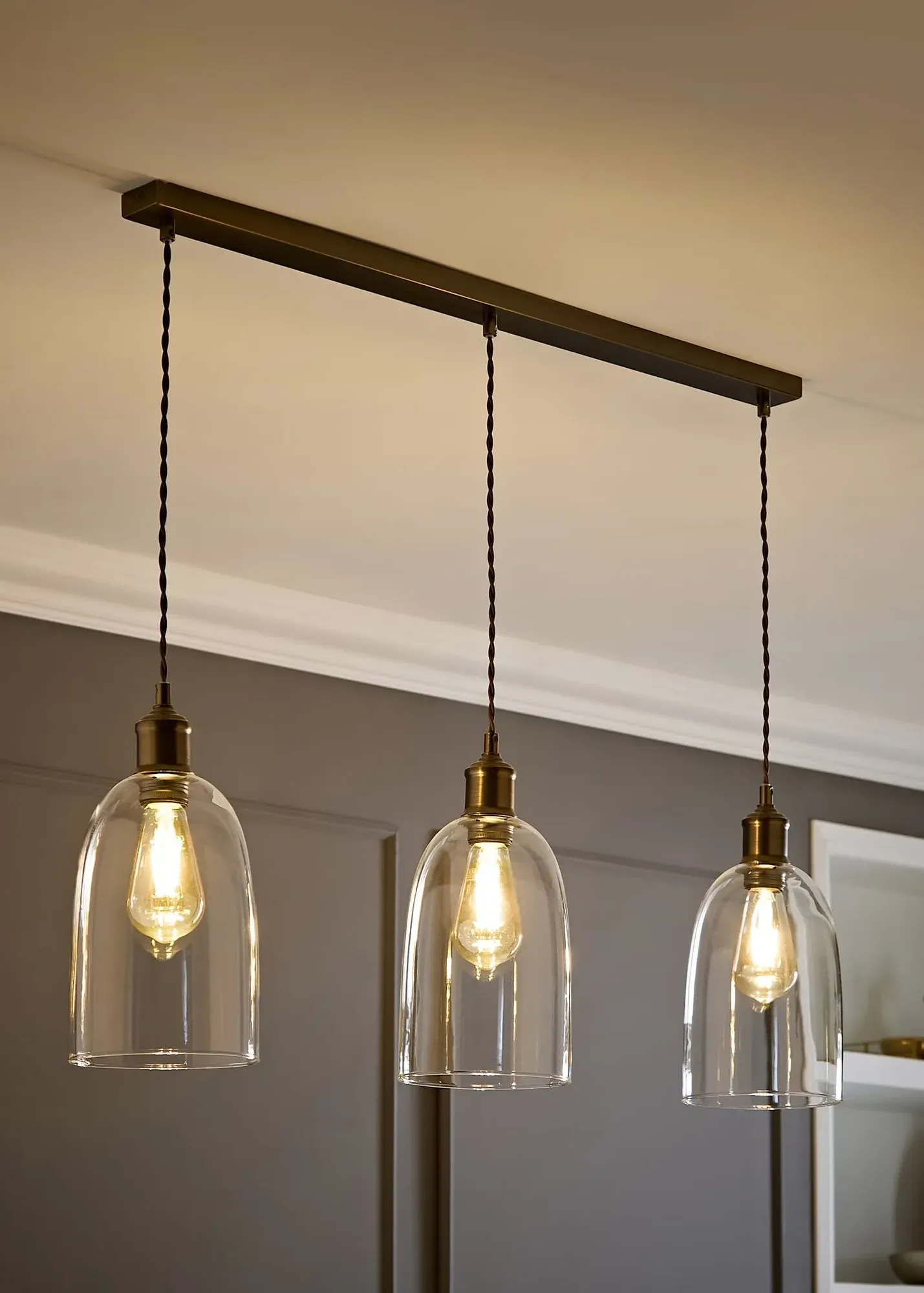 Kira 3-Drop Dome Ceiling Light - Clear, Brushed Brass product