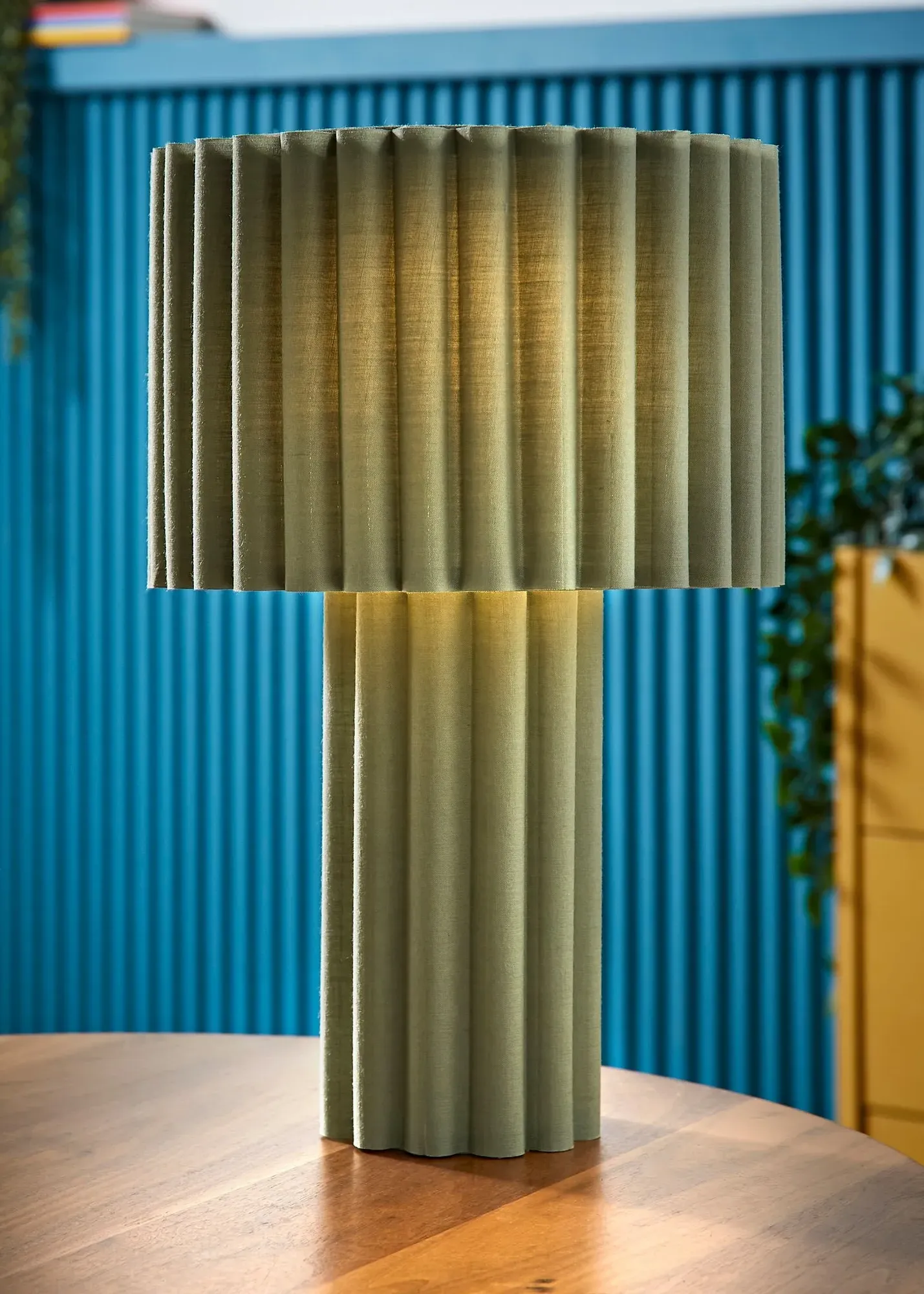 Lenny Drum Shade Ribbed Full Fabric Table Lamp - Green product