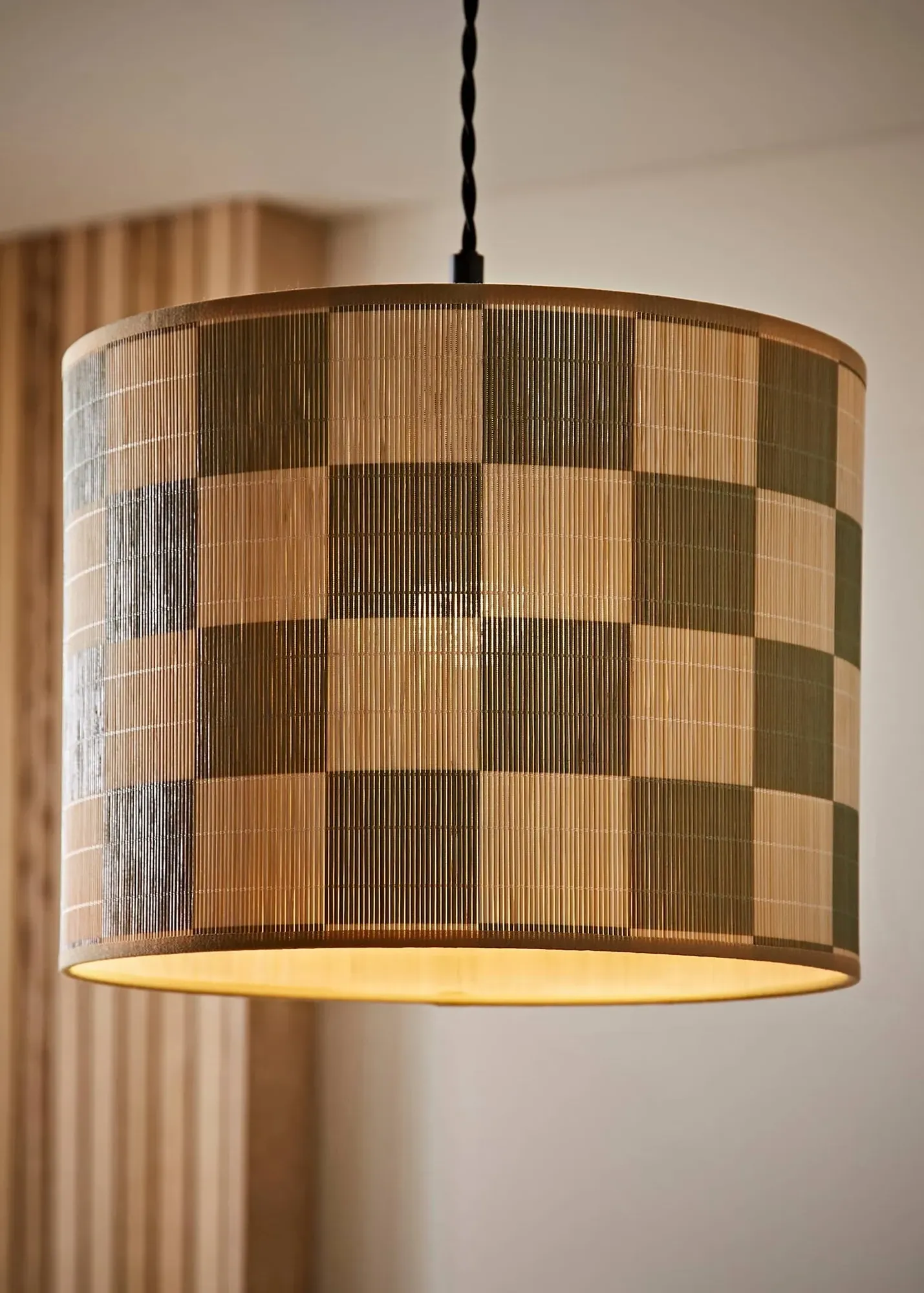 Lori Checker Easy Fit Lampshade - Green, Bamboo product