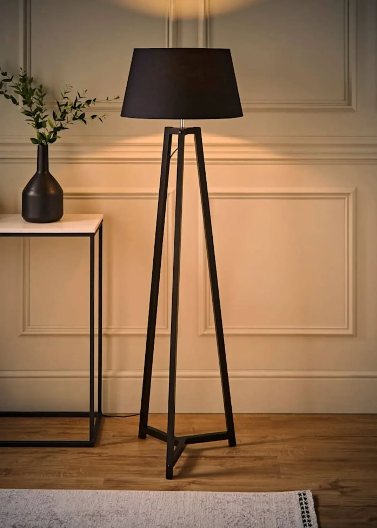 Lottie Tripod Floor Lamp with Tapered Shade - Black product