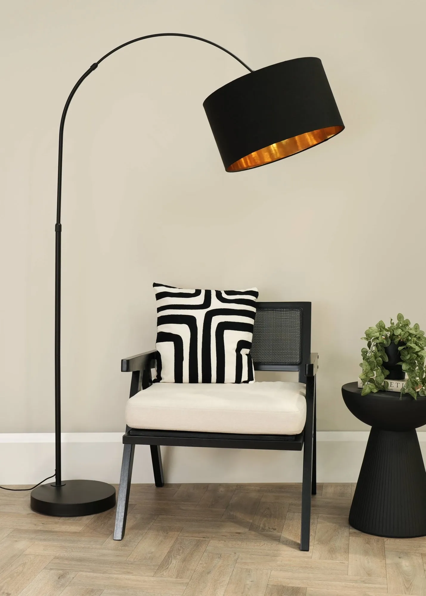 Louis Drum Shade Arc Floor Lamp - Black, Metal product