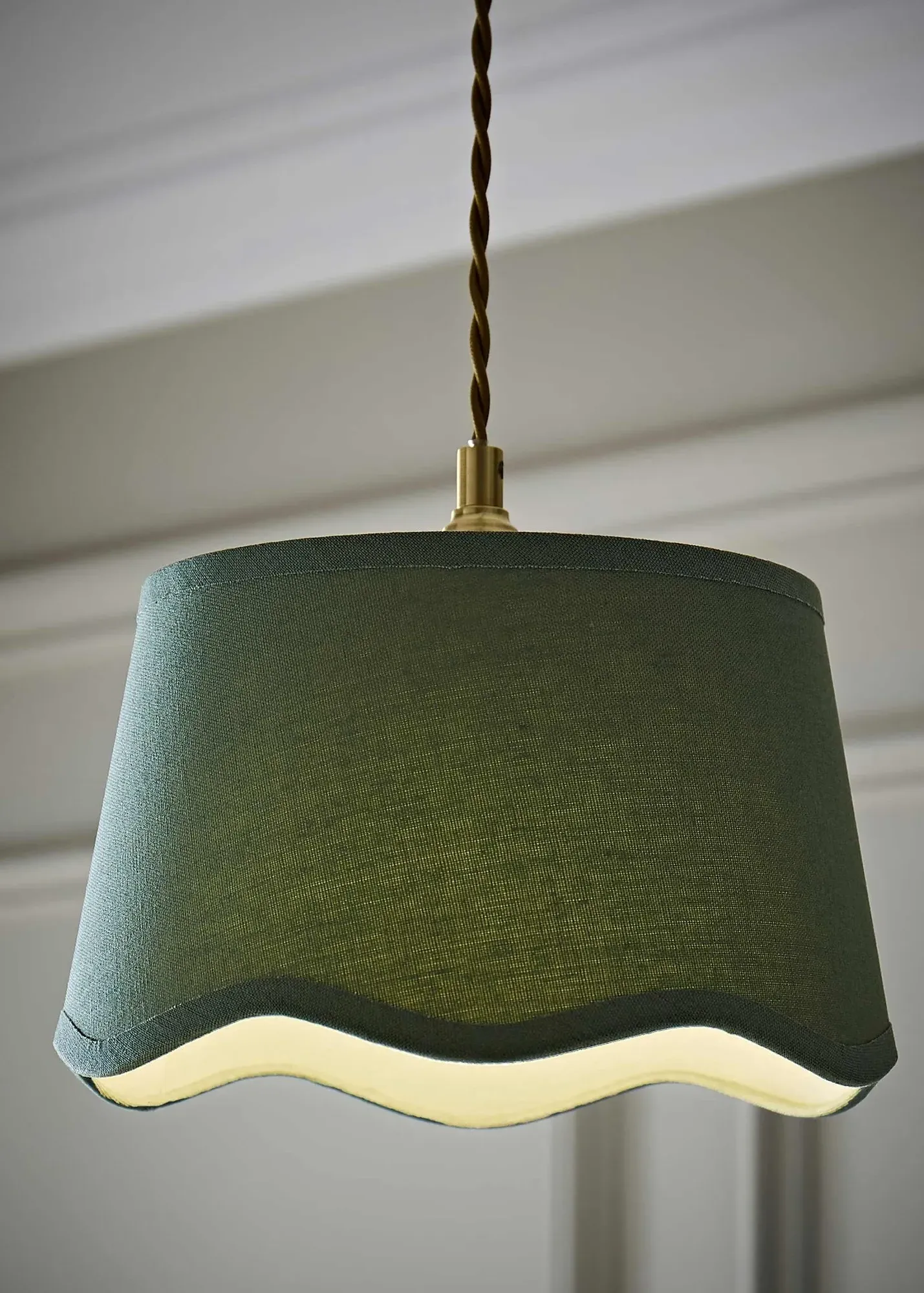 Mabel Small Scalloped Easy Fit Lampshade - Green, Linen product