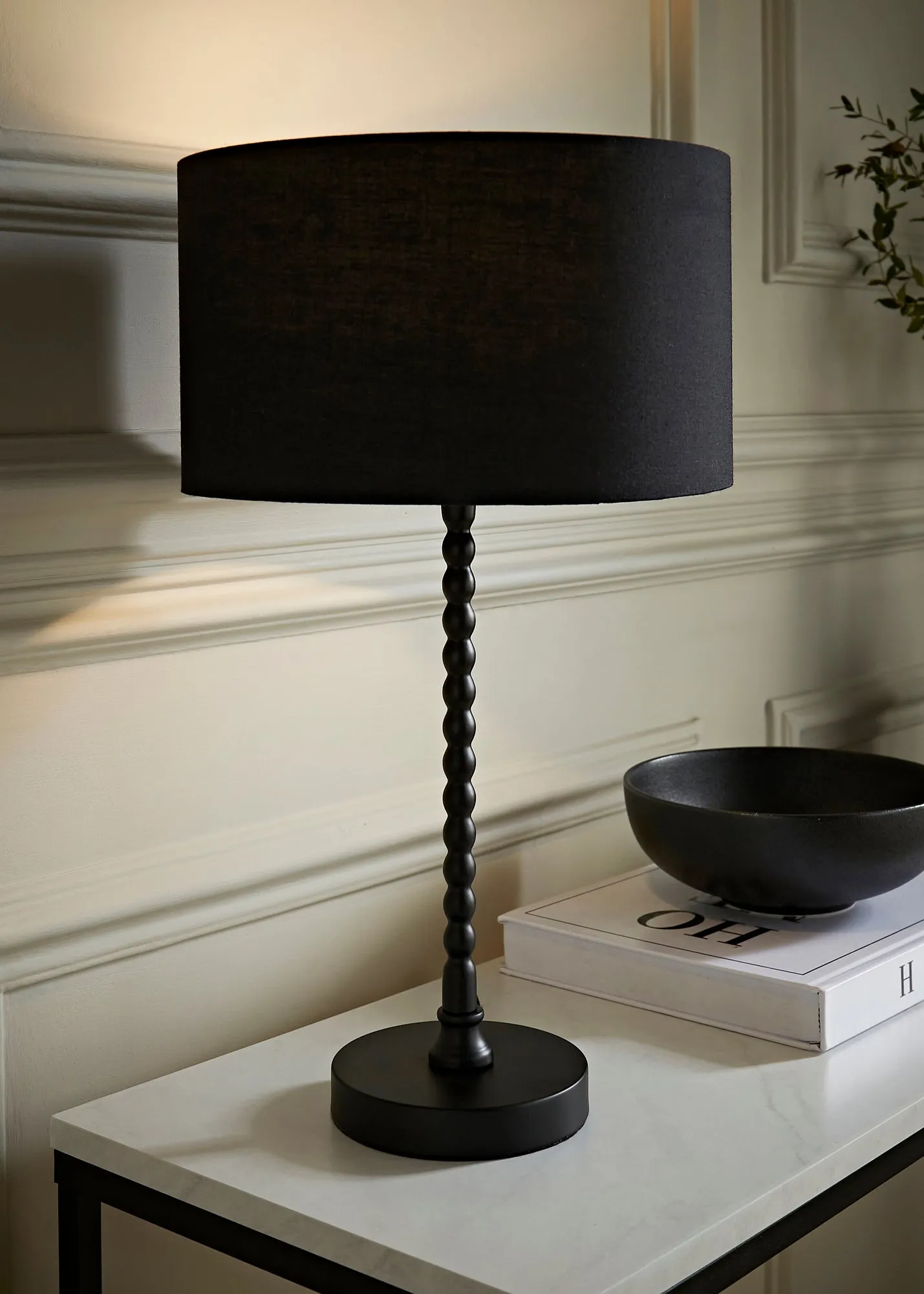Maeve Drum Shade Bobbin Bobble Table Lamp - Black, Metal product