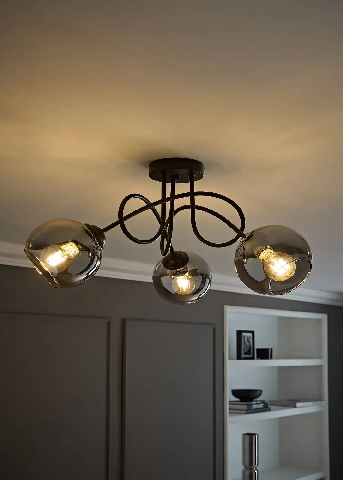 Malcolm Twisted 3-Light Ceiling Light - Black, Smoked Glass product
