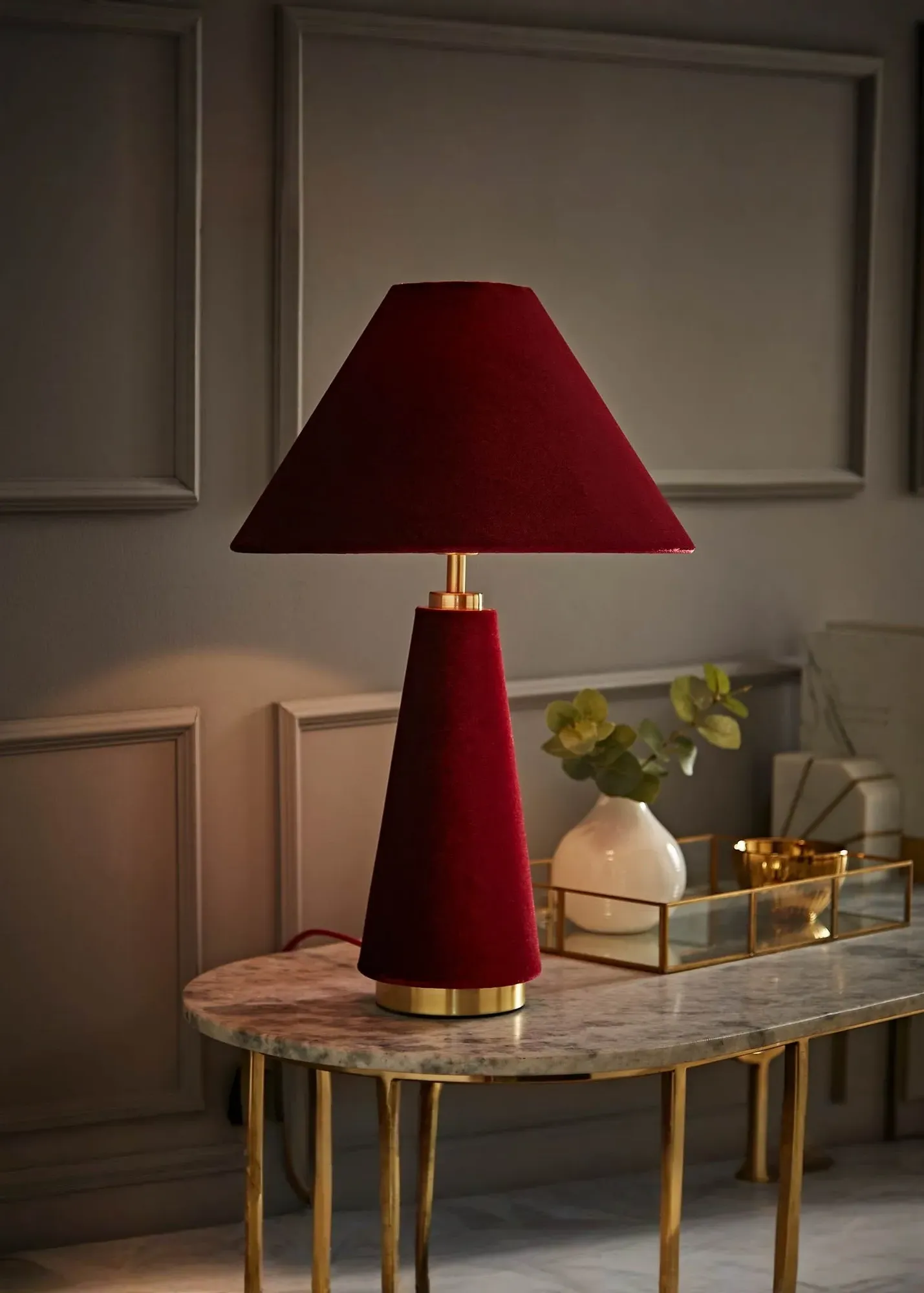 Martha Conical Table Lamp - Burgundy, Velvet product