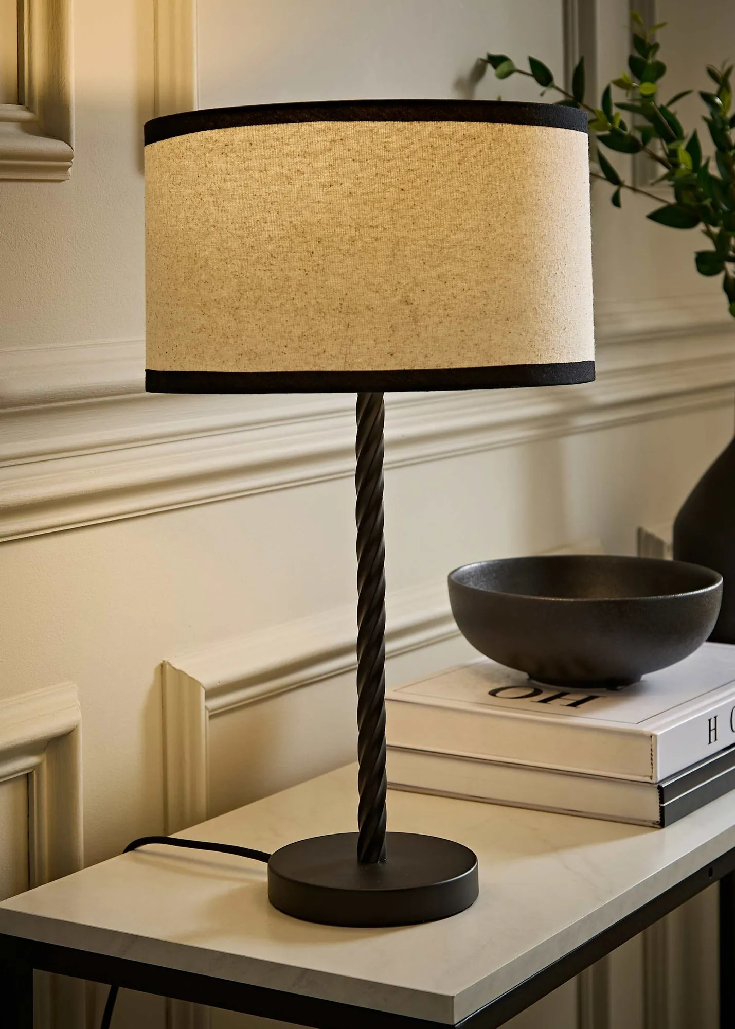 Maura Twist Table Lamp with Trim Shade - Black, Metal product