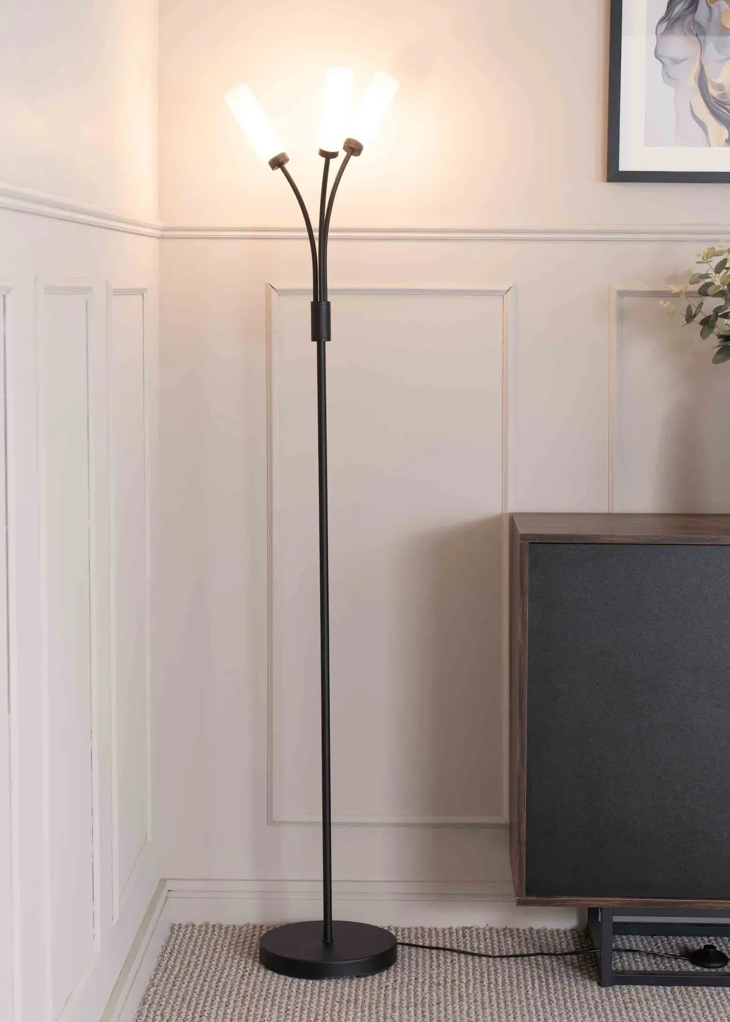 Maya 3-Way Floor Lamp with Tubular Shades - Black, Metal product