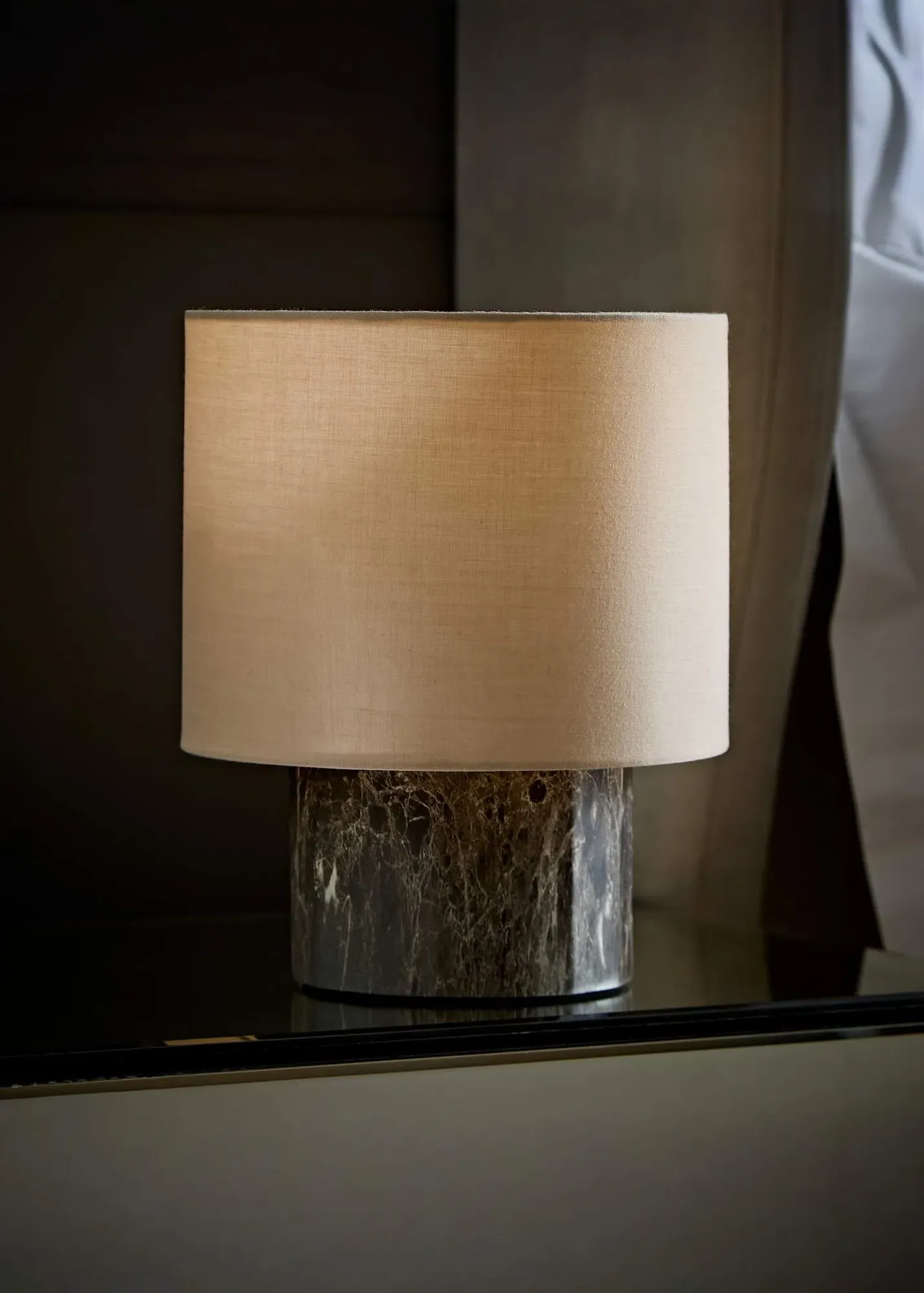 Melanie Dark Effect Table Lamp with Linen Shade - Brown, Plastic Resin product