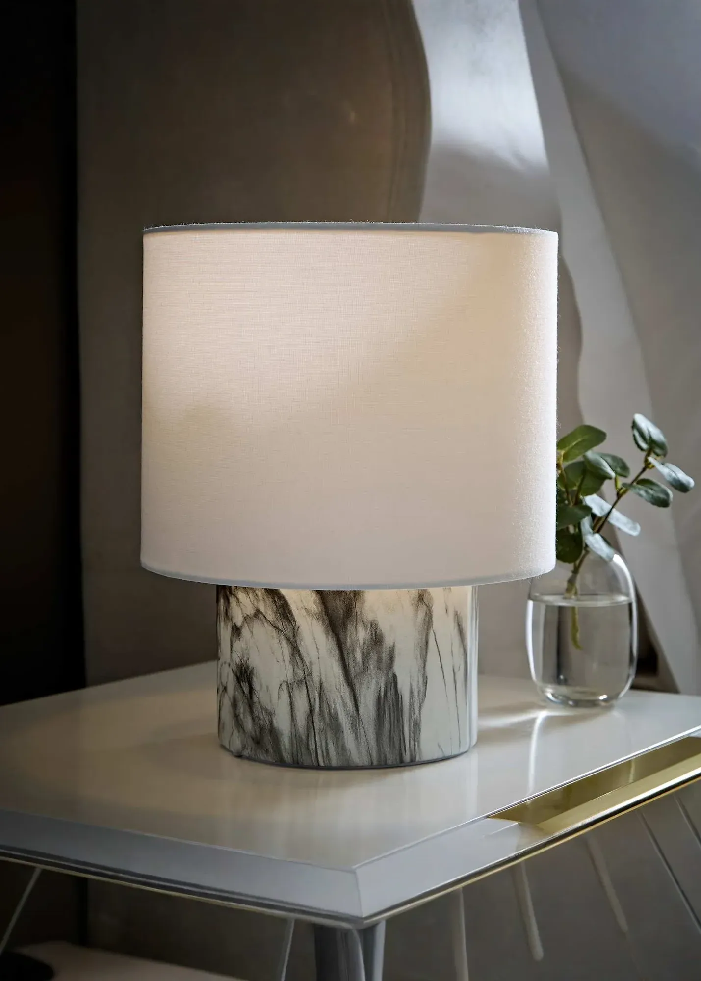 Melanie Marble Effect Table Lamp with Linen Shade - White product