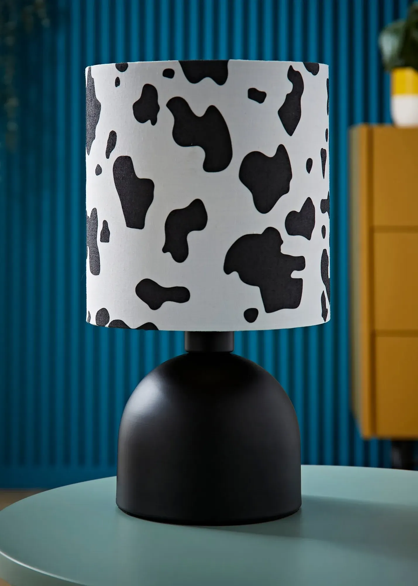 Miley Cow Print Drum Shade Table Lamp - Black, Metal product