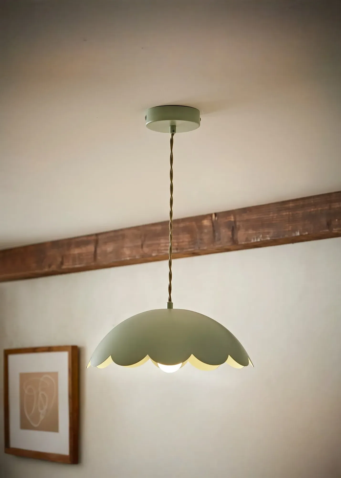 Millie Flower Scallop Ceiling Pendant - Green, Metal product