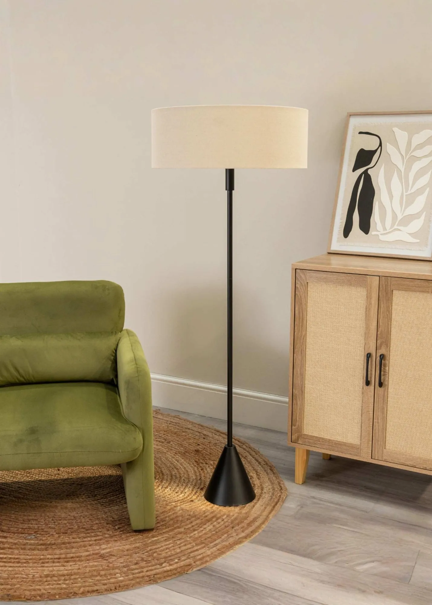 Mitch Triangle Base Floor Lamp with Squat Shade - Black, Metal product