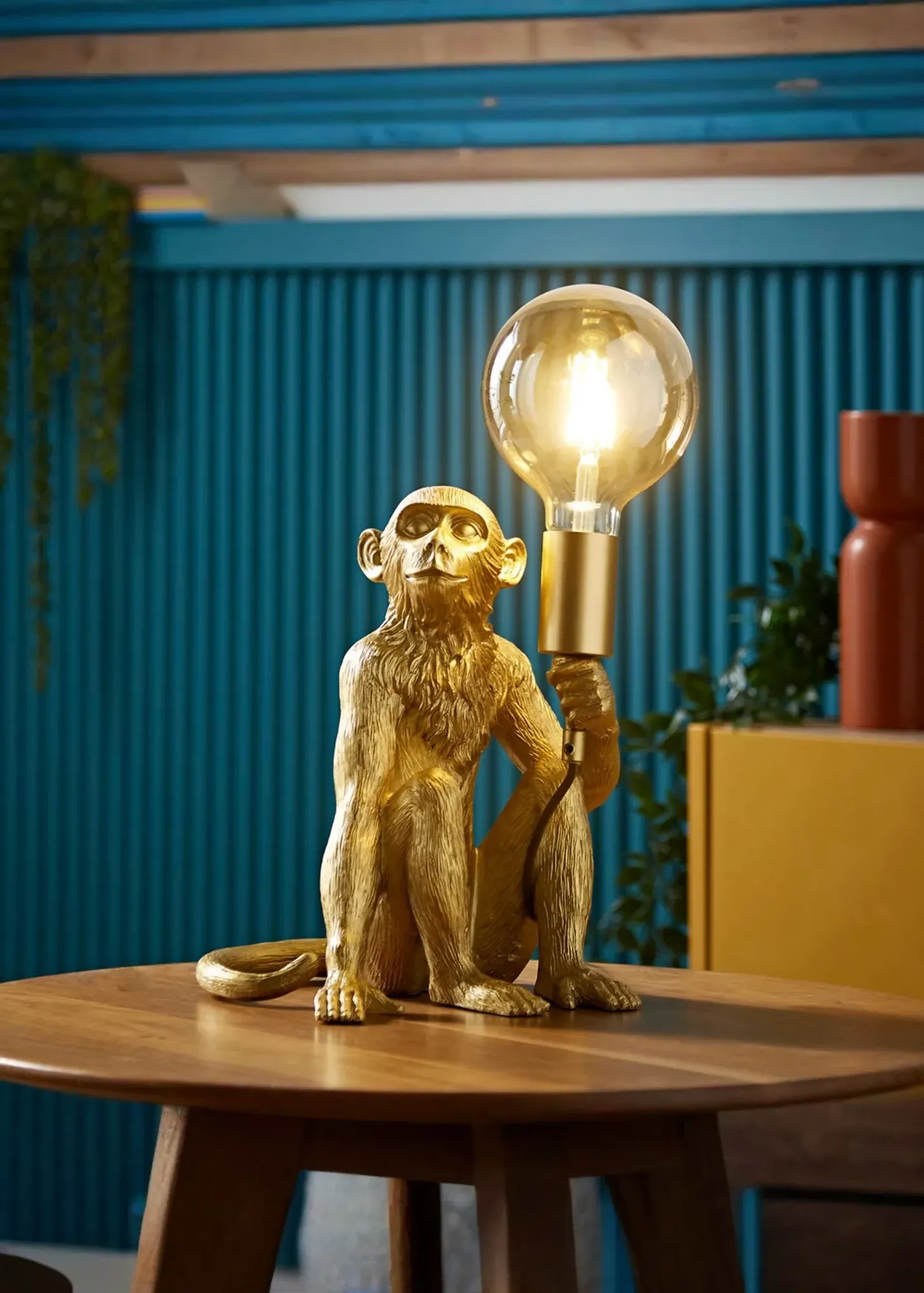 Monkey Table Lamp with Giant Globe Bulb - Gold, Metal product