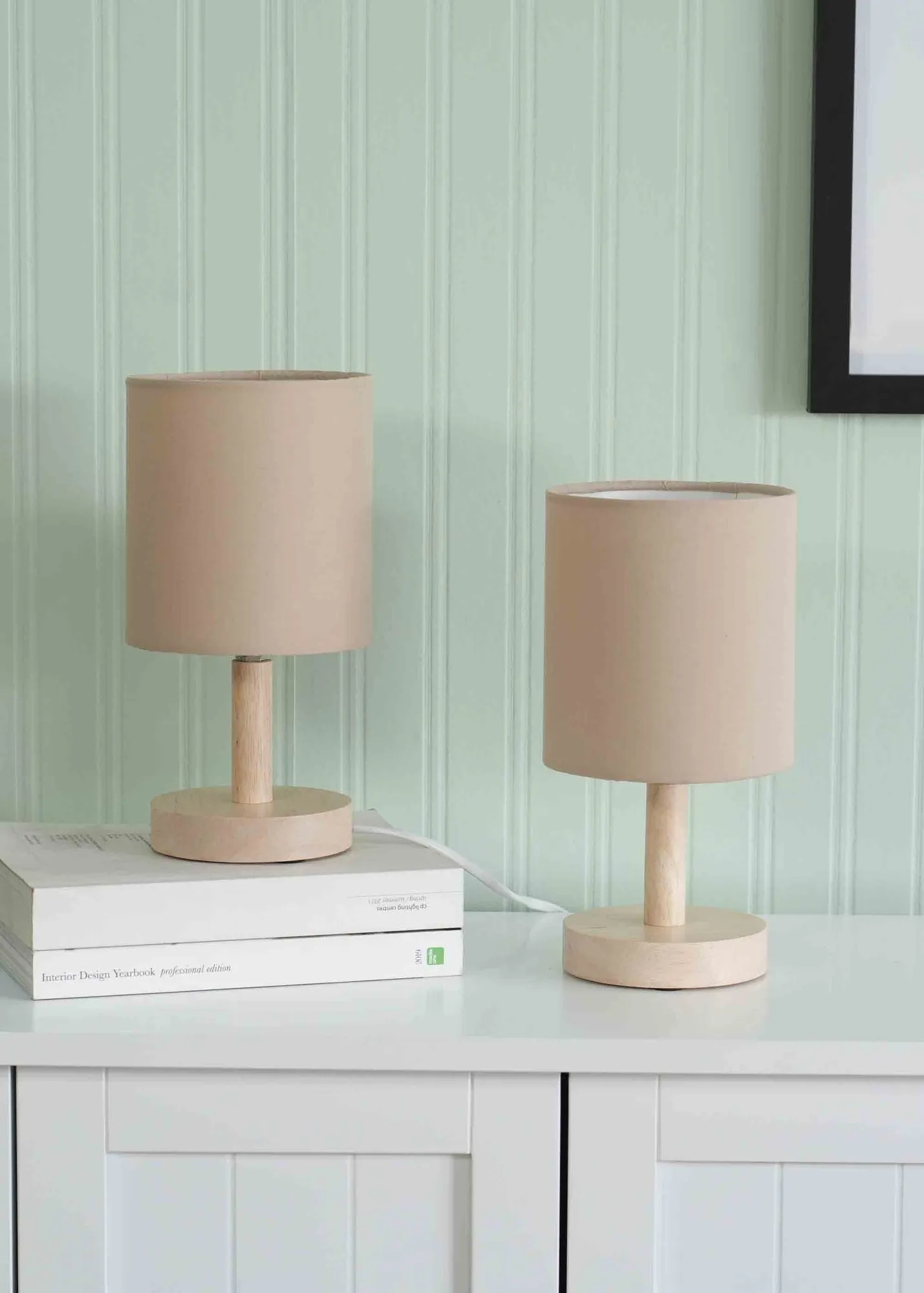 Nelly Pair Table Lamps with Drum Shade - Natural, Wood product