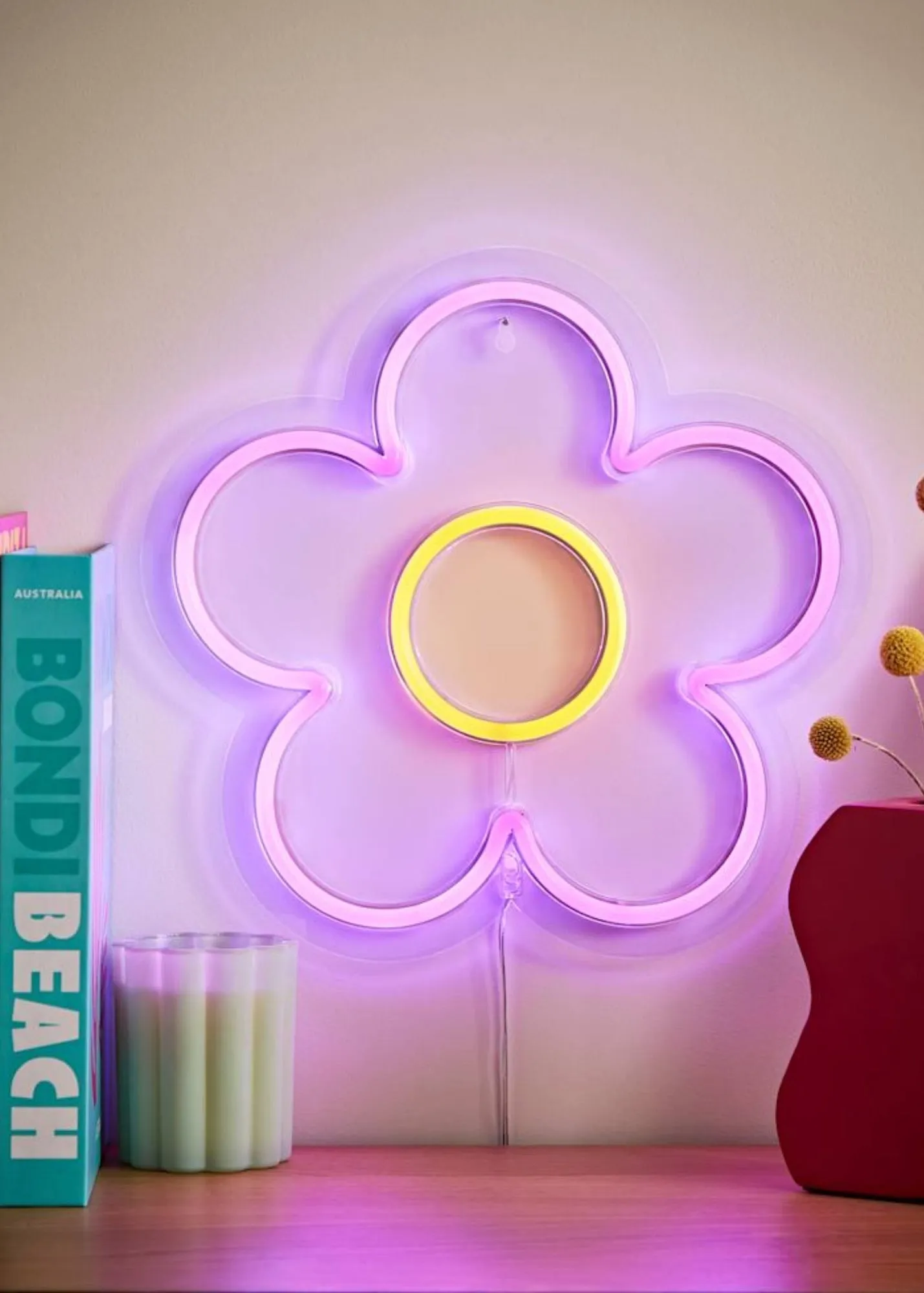 Neon Flower Wall Light Integrated LED - Pink, Plastic product