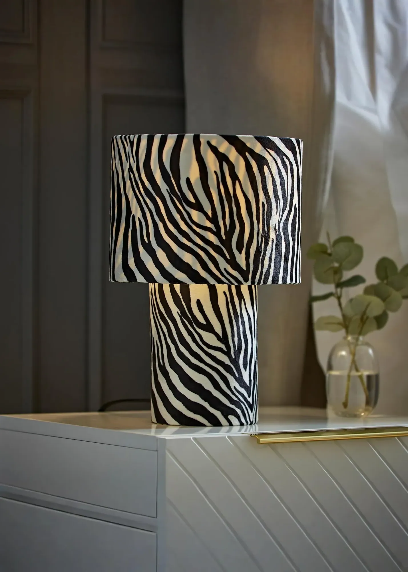 Nessa Zebra Pattern Table Lamp - White, Velvet product