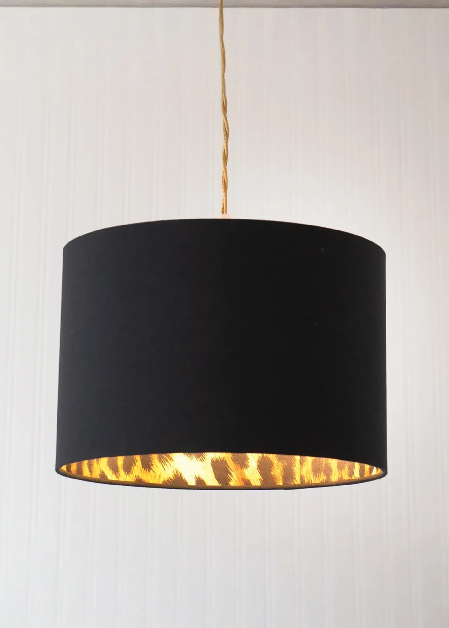 Oasis Small Drum Lamp Shade Leopard Print Inner - Black, Fabric product