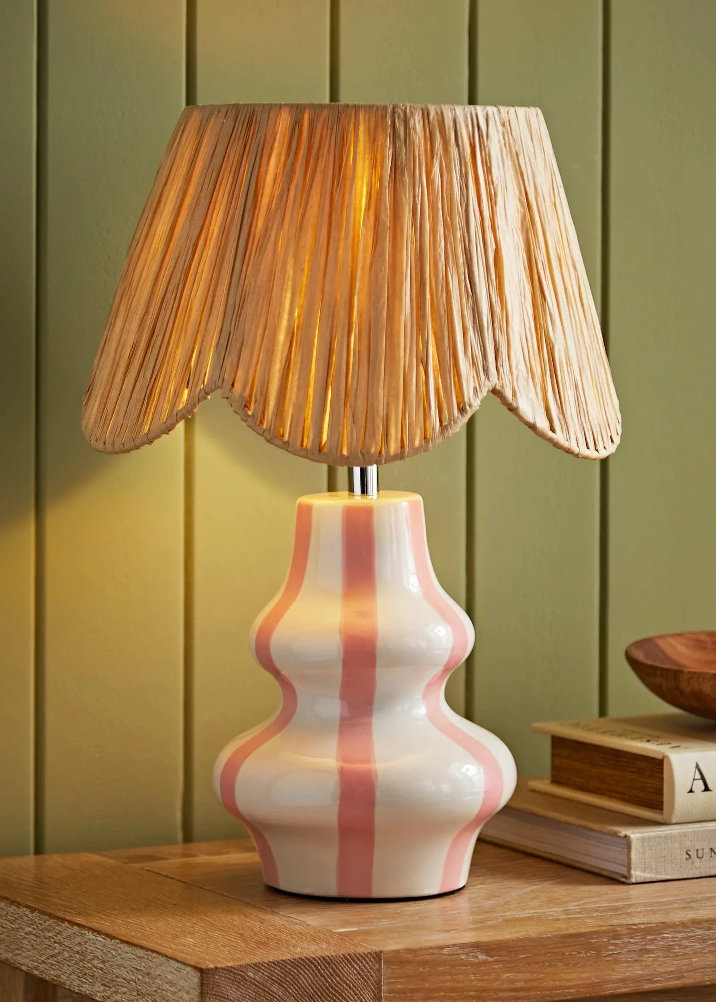 Perrie Gloss Table Lamp with Tapered Shade - Pink, Ceramic product