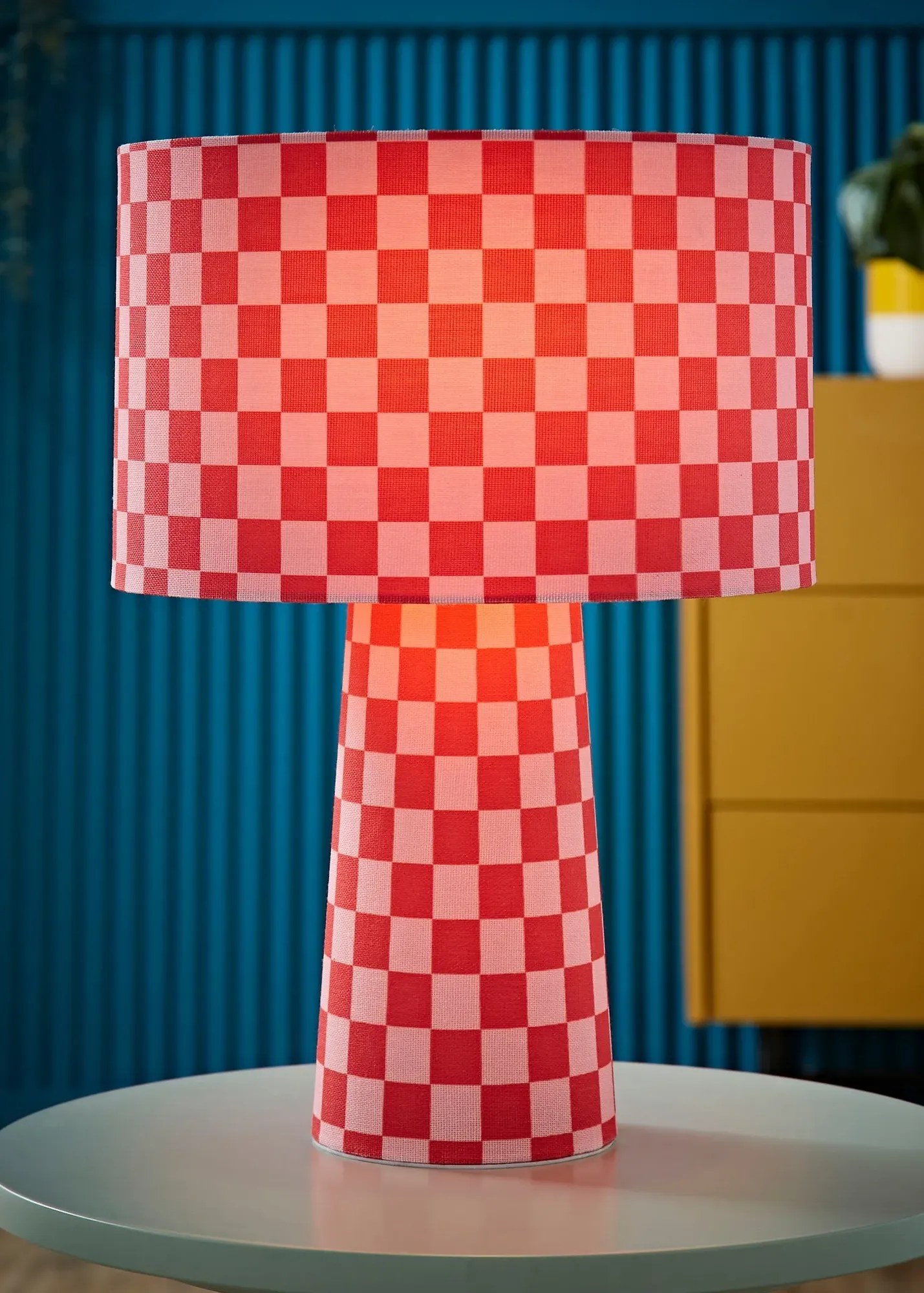 Pritchard Checkerboard Drum Shade Table Lamp - Pink product