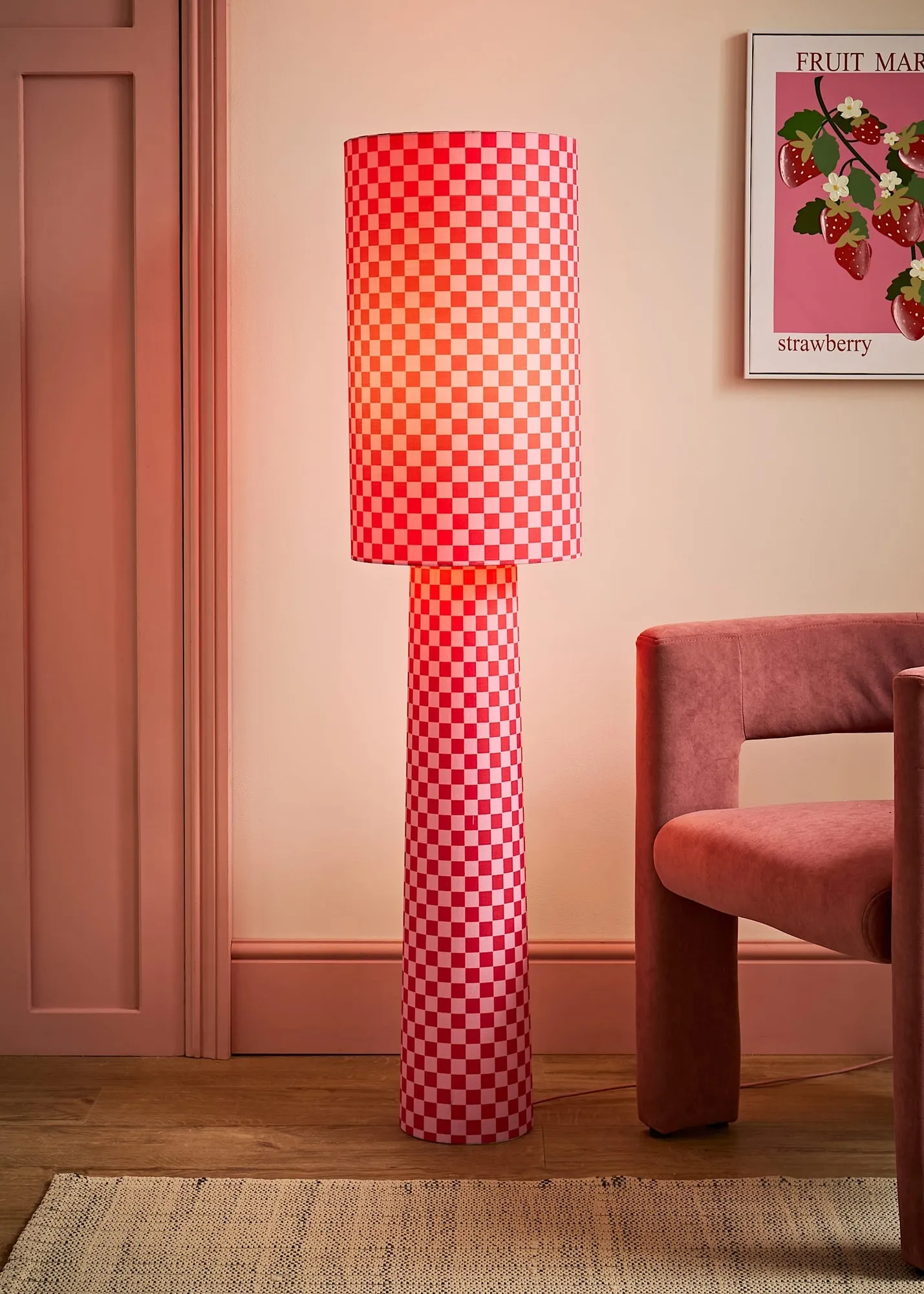 Pritchard Checkerboard Midi Floor Lamp - Pink, Fabric product