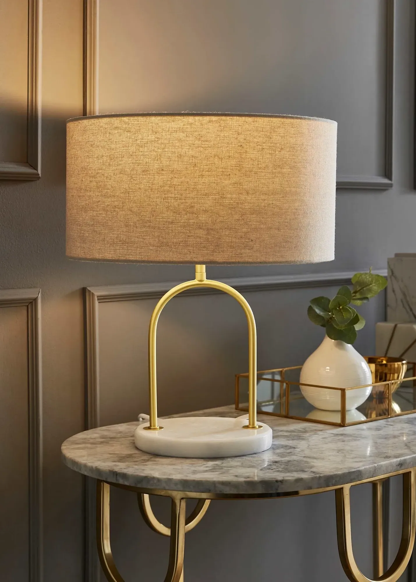 Rachel Brushed Metal Arch Base Table Lamp - Antique Brass product