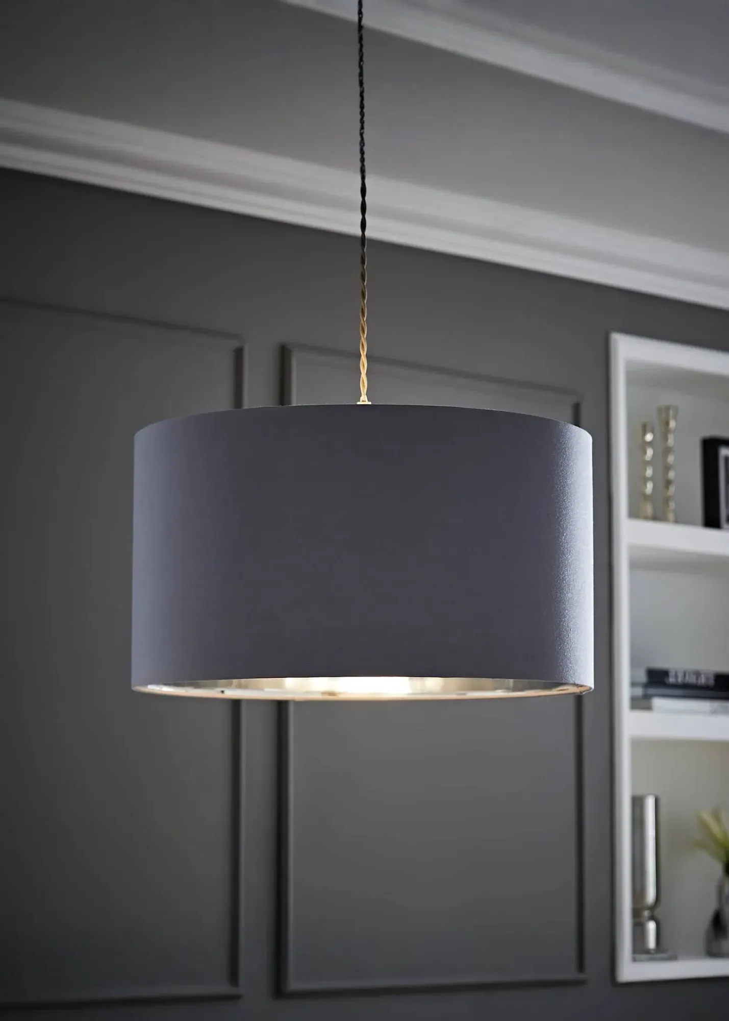 Reni 45cm Easy Fit Drum Lampshade with Metallic Inner - Grey, Polycotton product