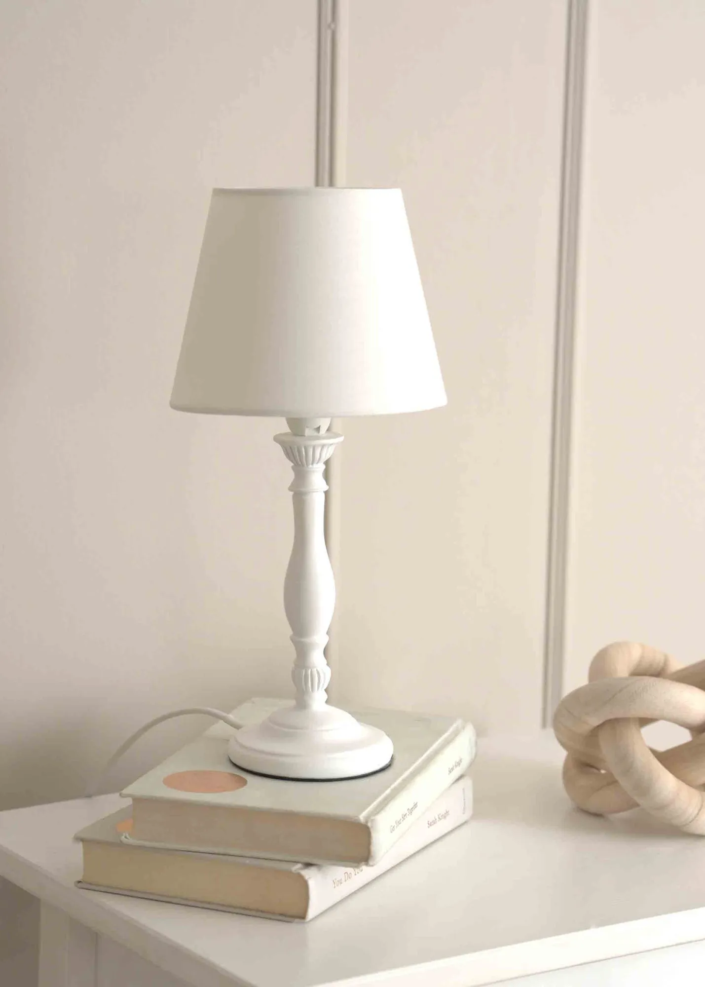 Sara Table Lamp with Tapered Shade - White, Wood product