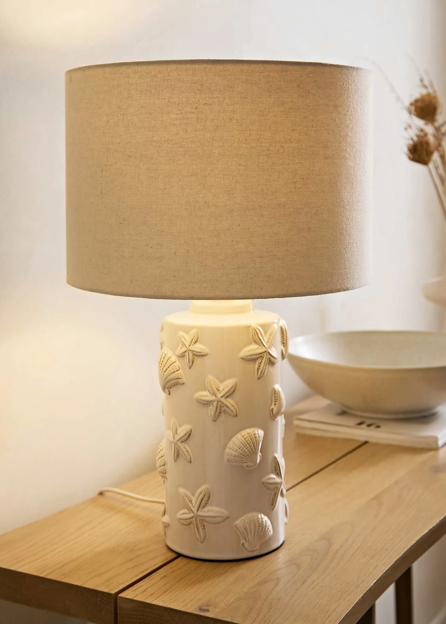 Selene Embossed Seashell Table Lamp - Natural, Ceramic product