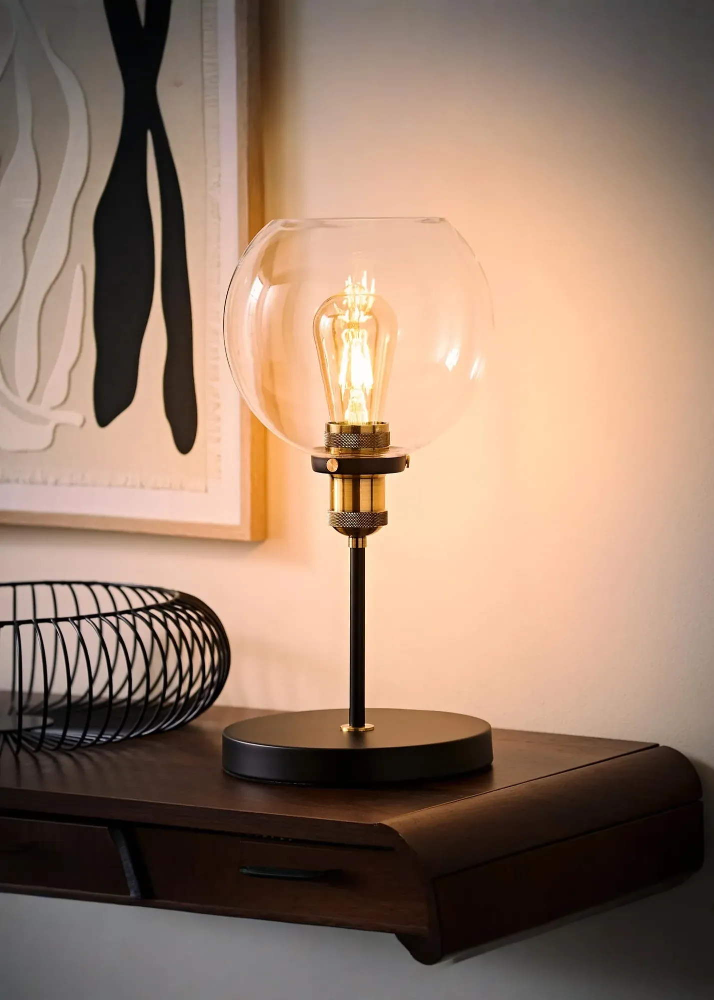 Sheridan Steampunk Table Lamp with Glass Shade - Black product