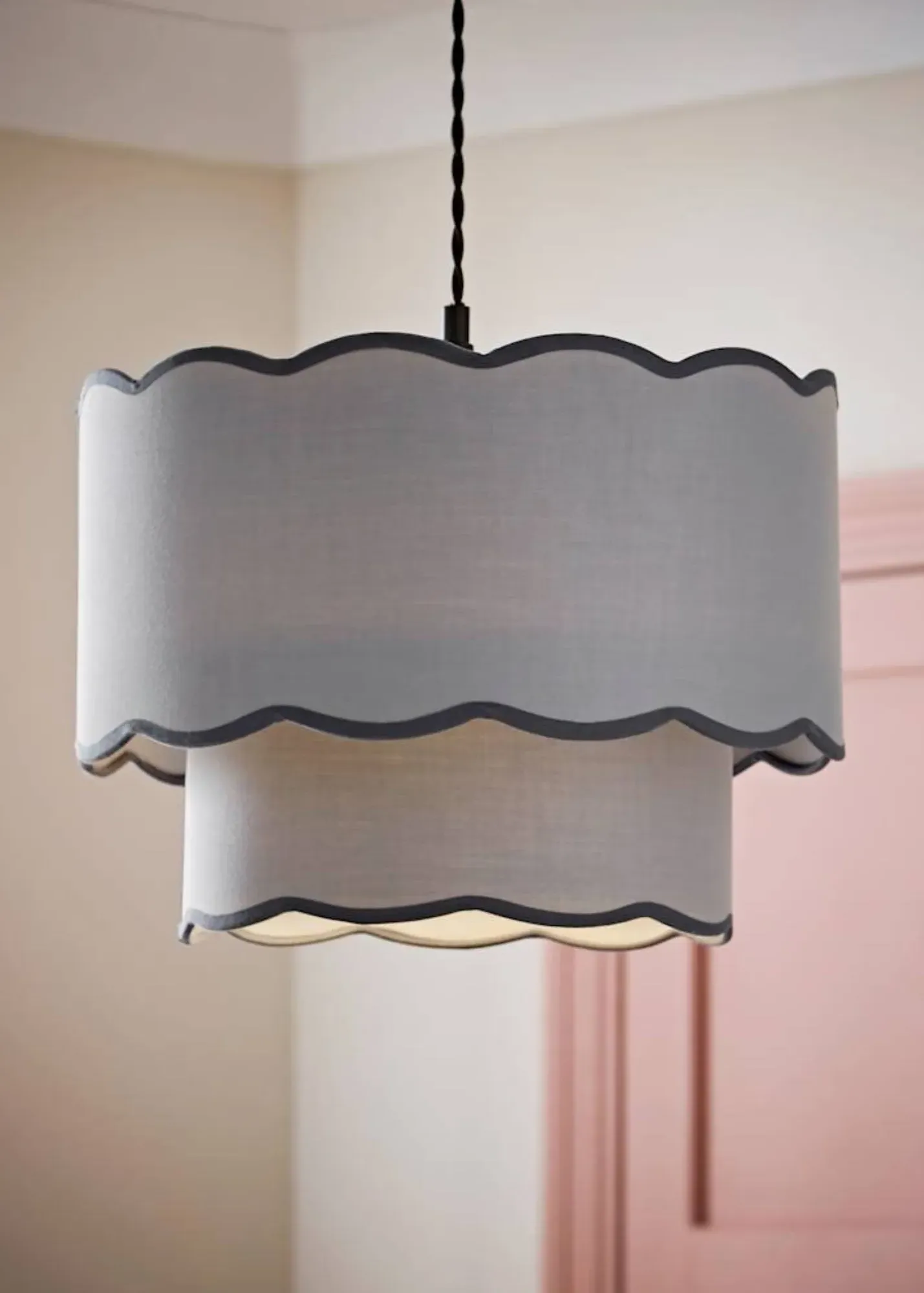 Sloane 2-Tier Scallop Easy Fit Ceiling Lampshade - Grey, Fabric product