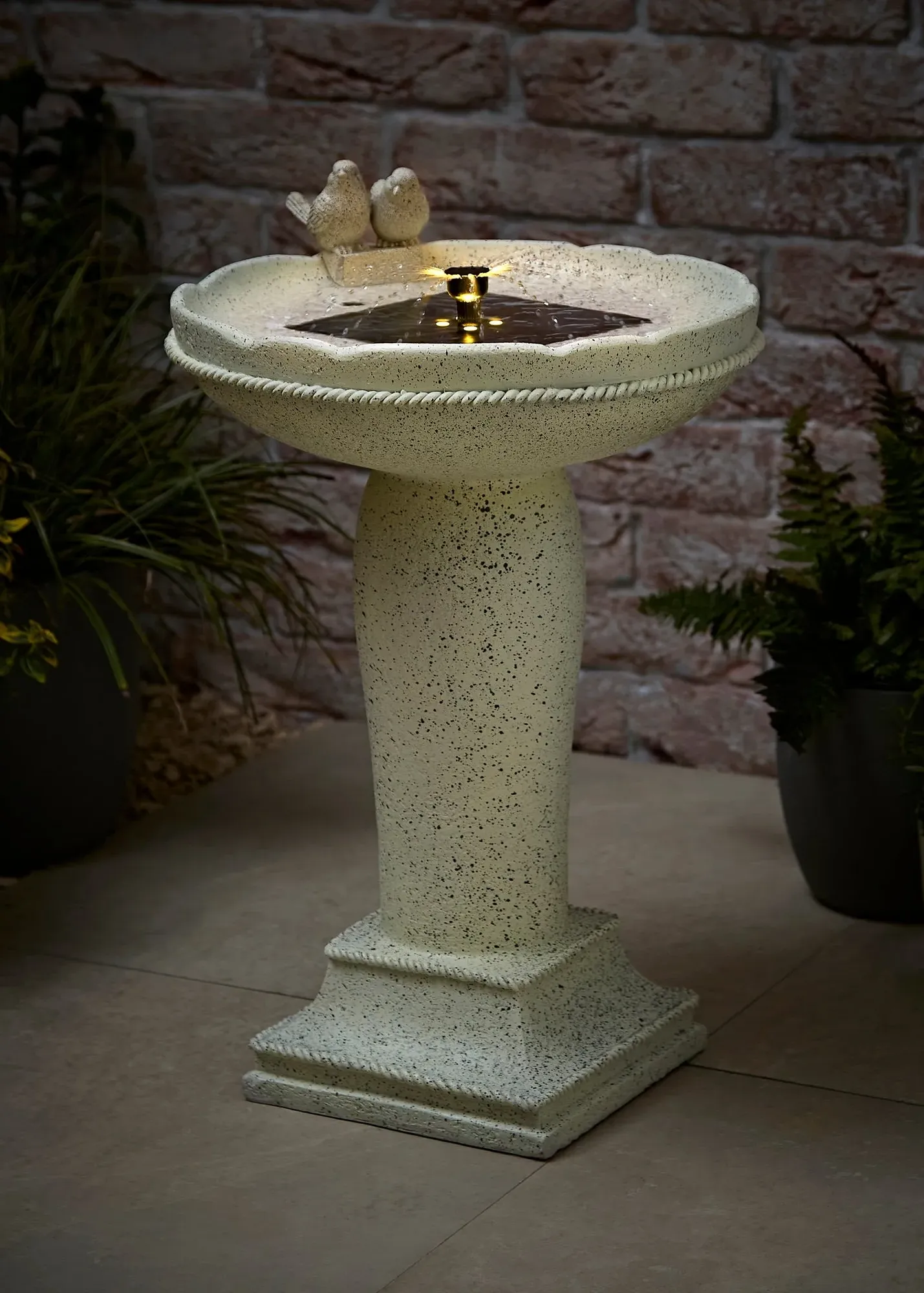Solar Bird Bath Water Fountain Garden Feature - White, Plastic product