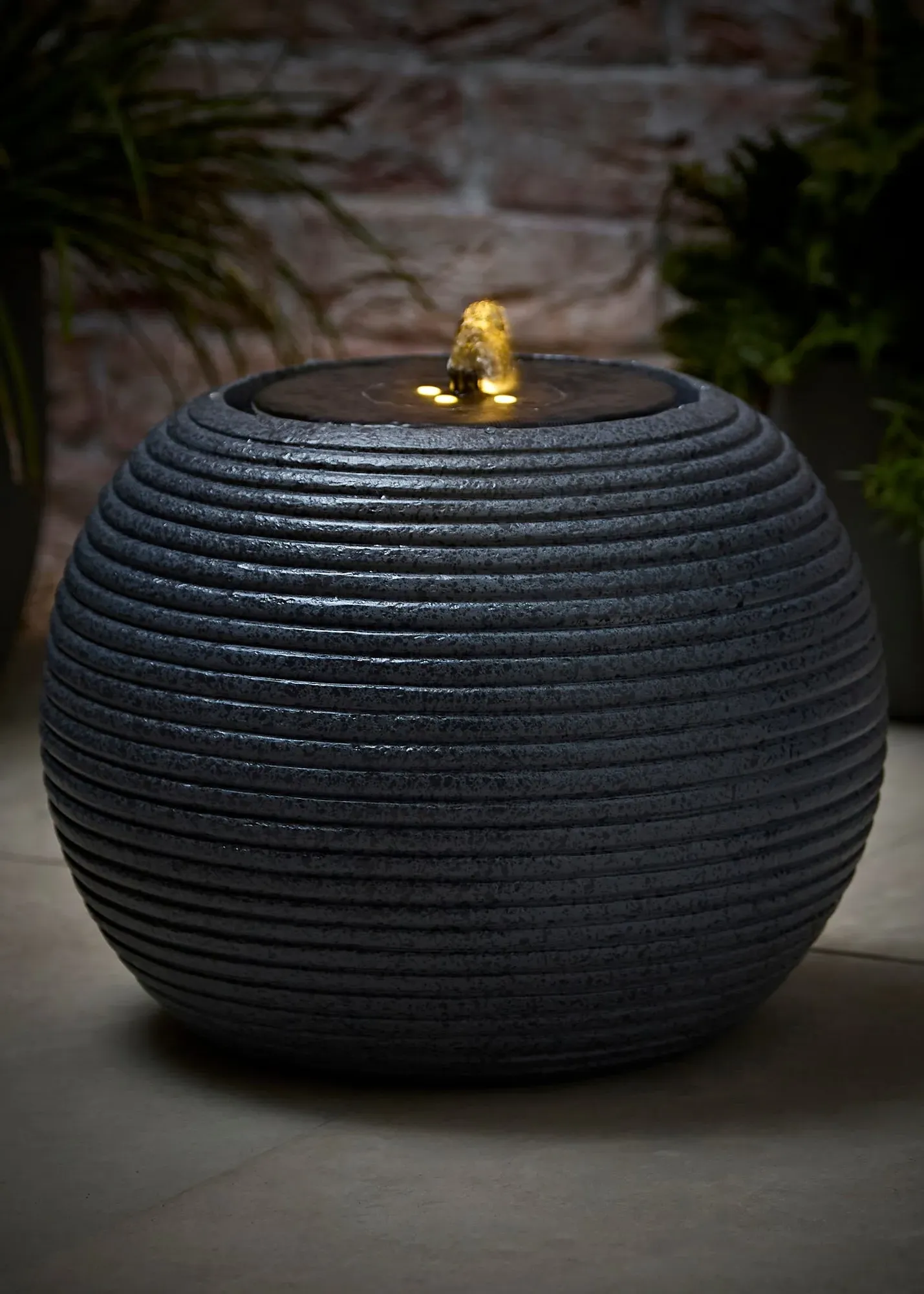Solar Round Ribbed Water Fountain - Grey product