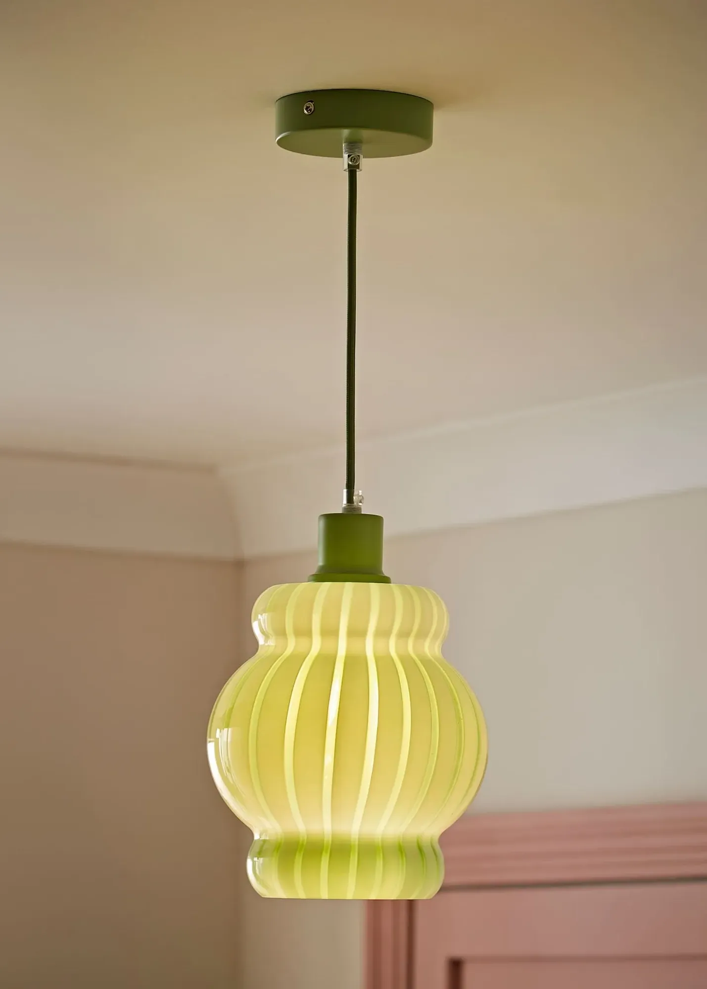 Taffy Stripe Glass Pendant Ceiling Light - Green product