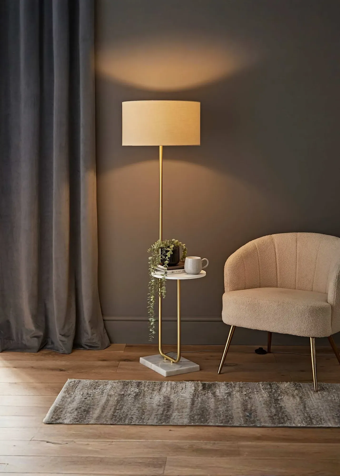 Tavel Brushed Floor Lamp with Marble Table - Gold product