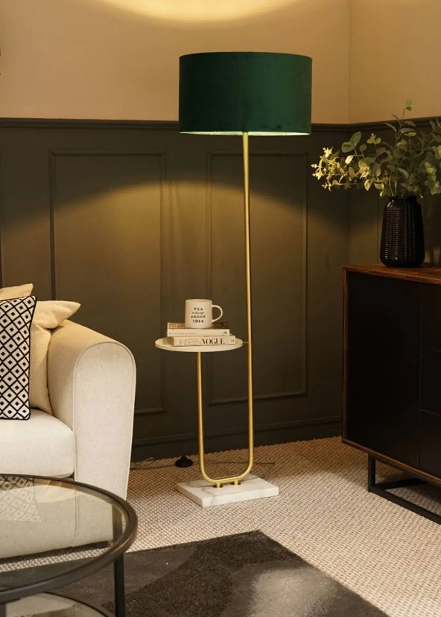 Tavel Brushed Floor Lamp with Velvet Shade - Green product