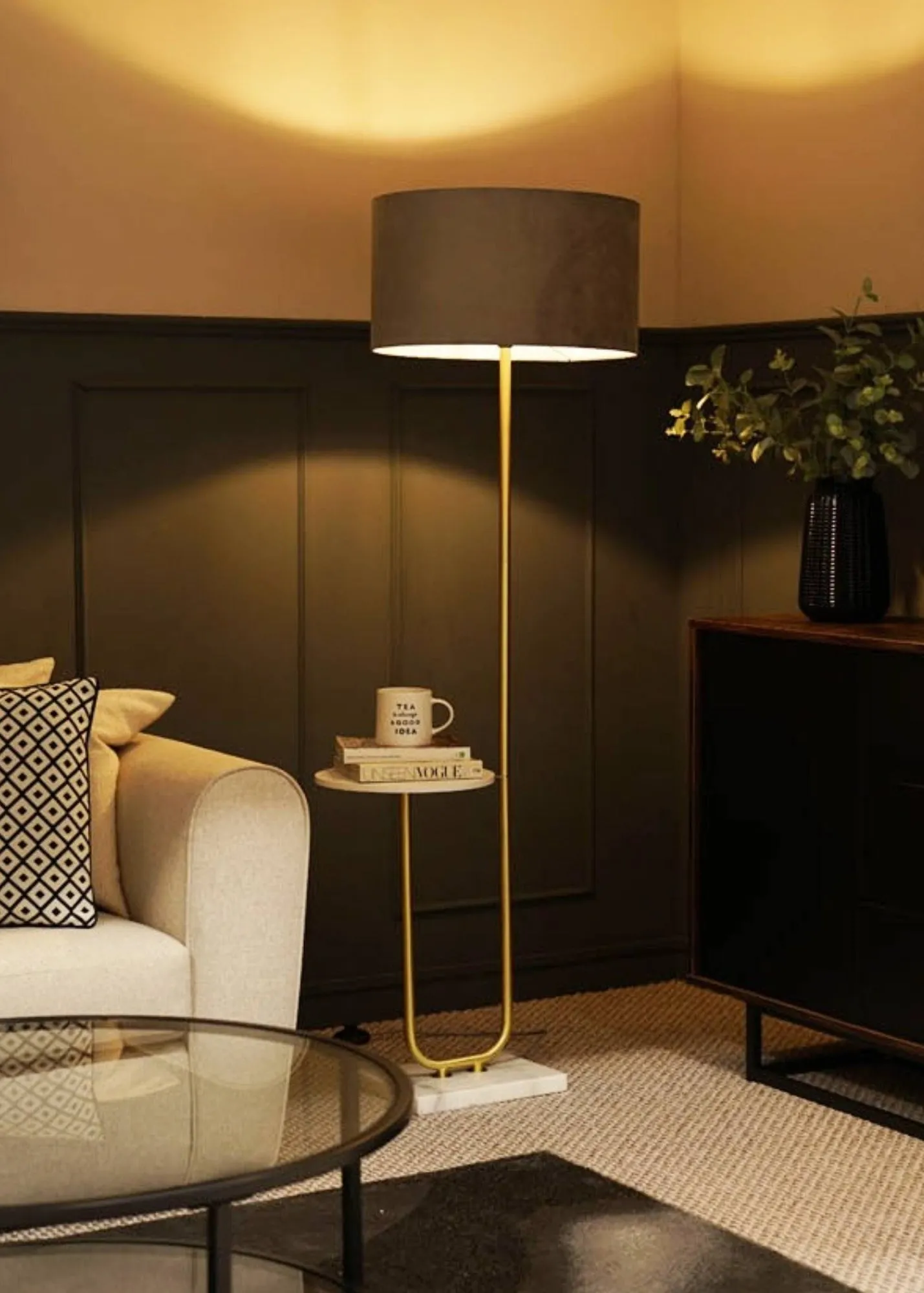 Tavel Brushed Floor Lamp with Velvet Shade - Grey product