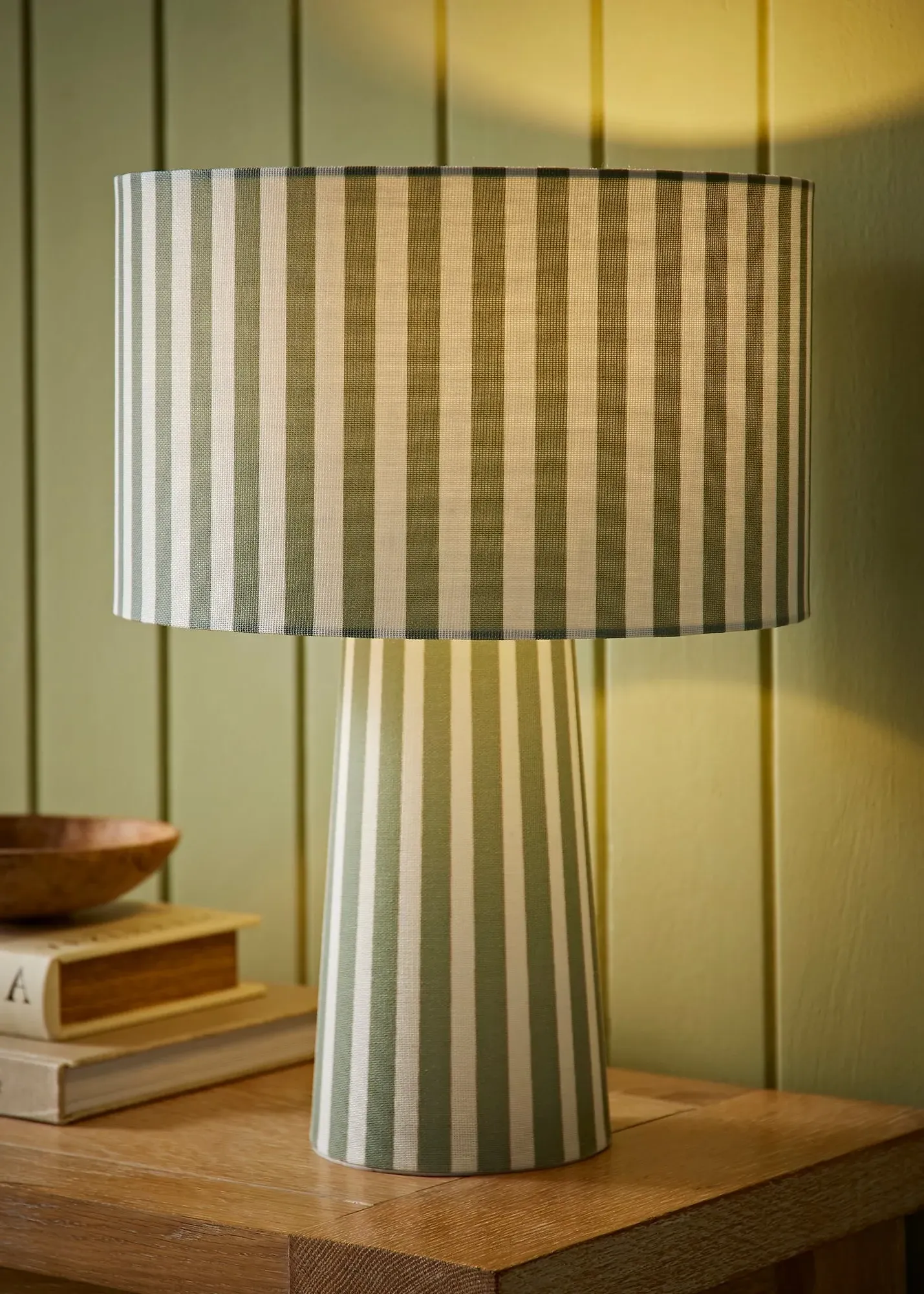Thorley Stripe Drum Shade Table Lamp - Green, Fabric product