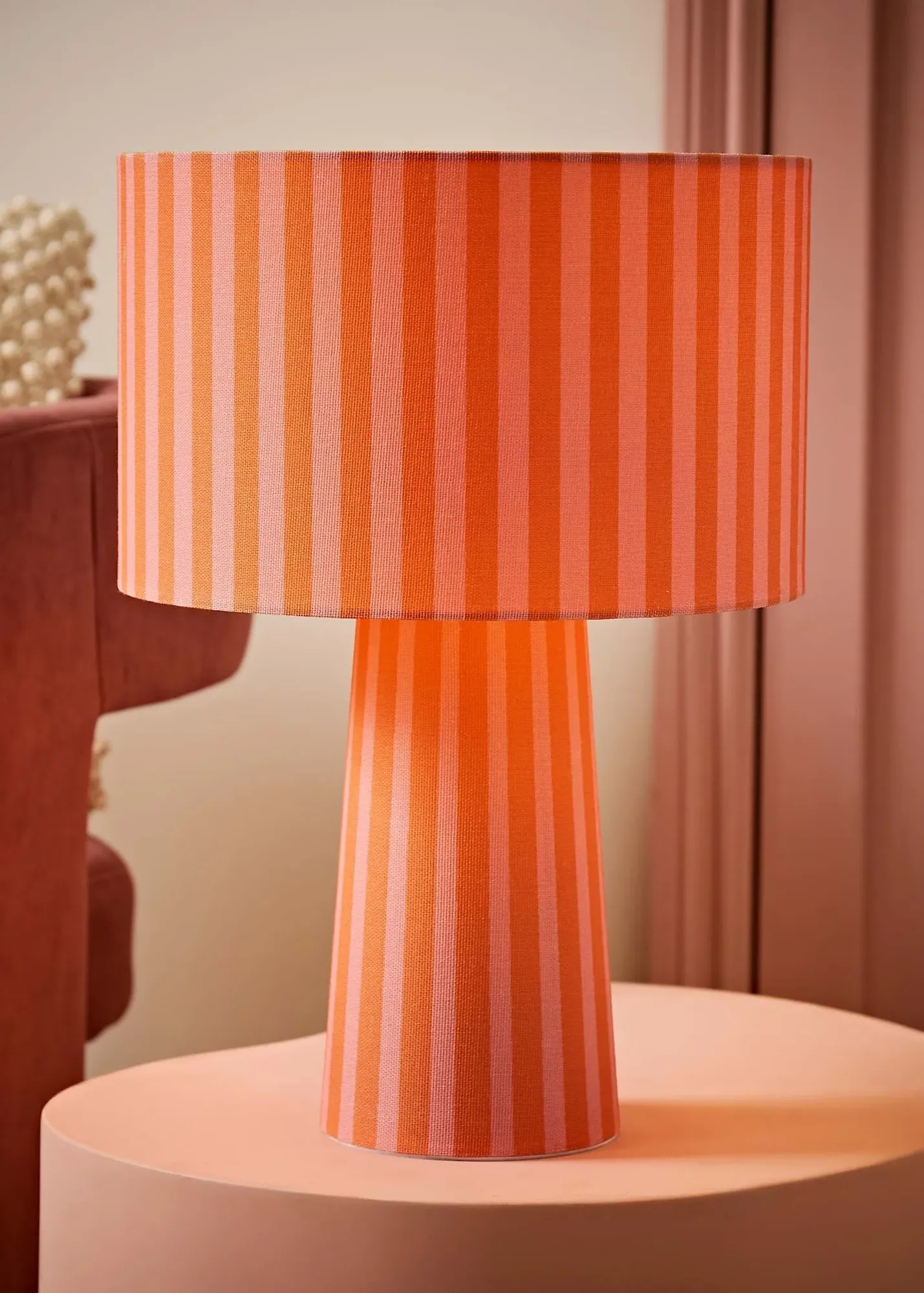 Thorley Stripe Table Lamp - Peach, Fabric product