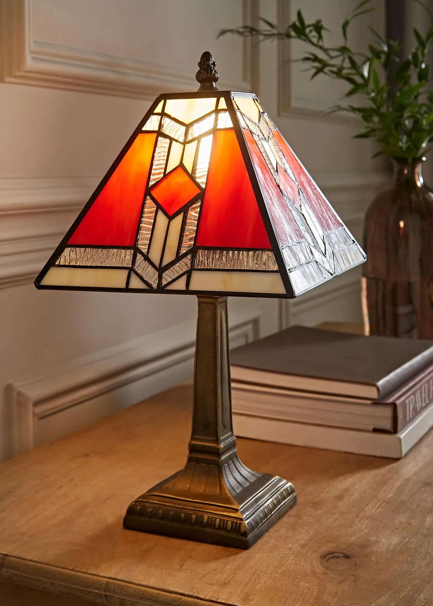 Tiffany Aztec Stained Glass Table Lamp - Red product