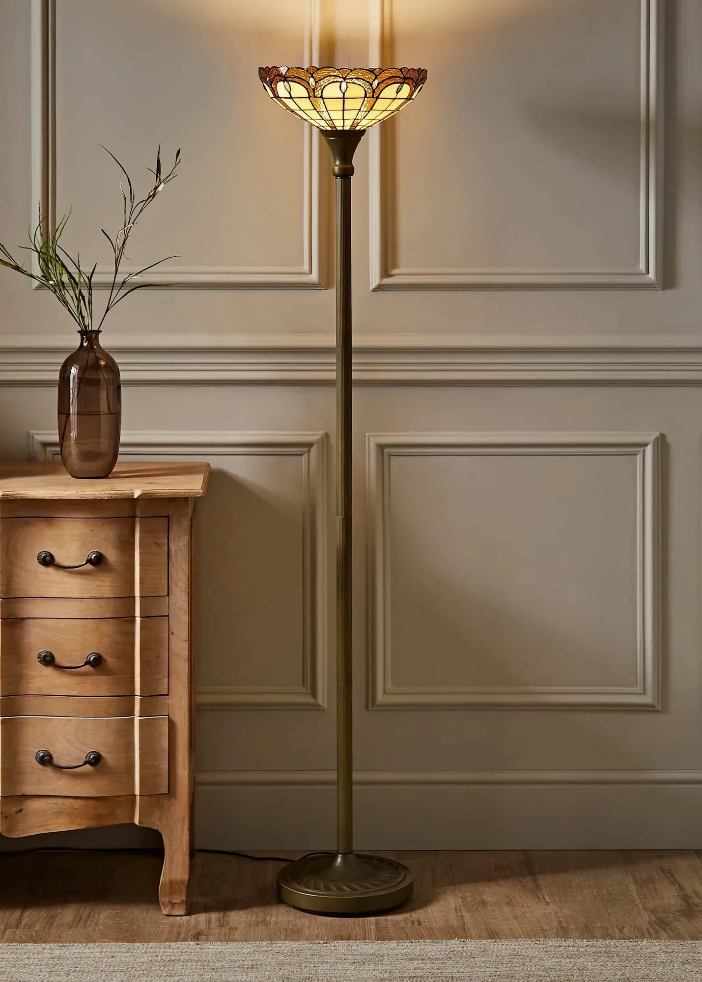 Tiffany Jewel Stained Glass Uplighter Floor Lamp - Gold product