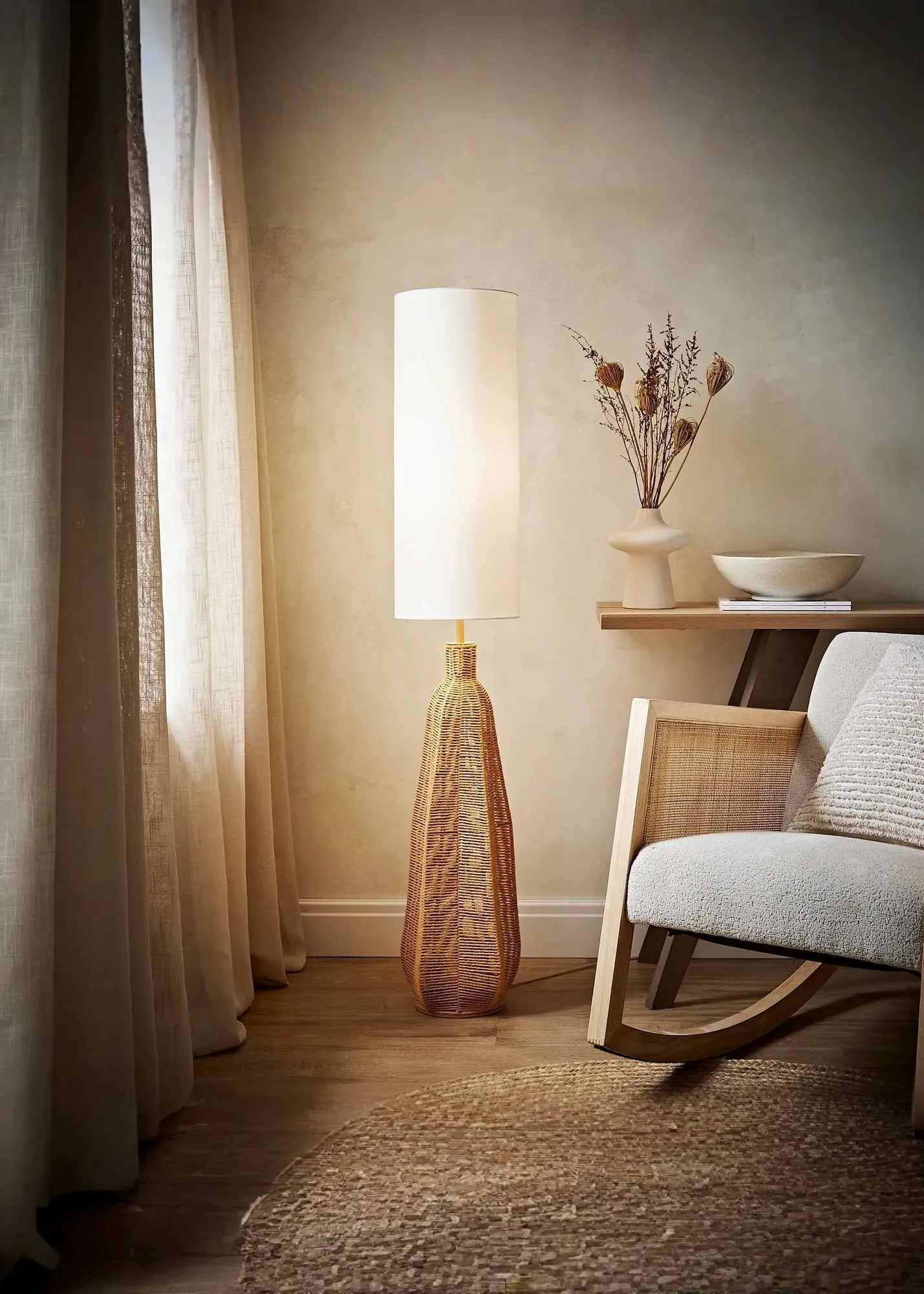 Una Tall Shade Rattan Midi Floor Lamp - White product