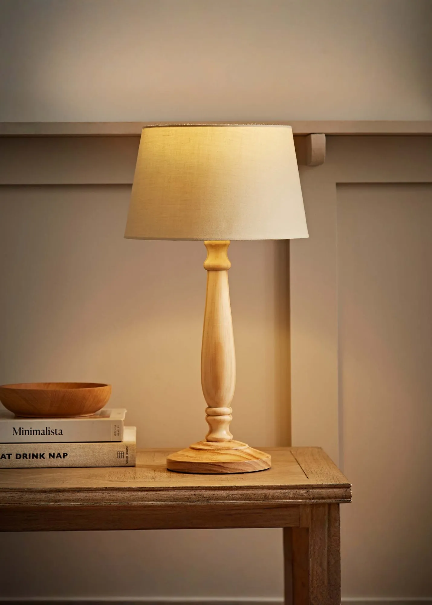Victoria Oak Effect Table Lamp with Tapered Shade - Brown product