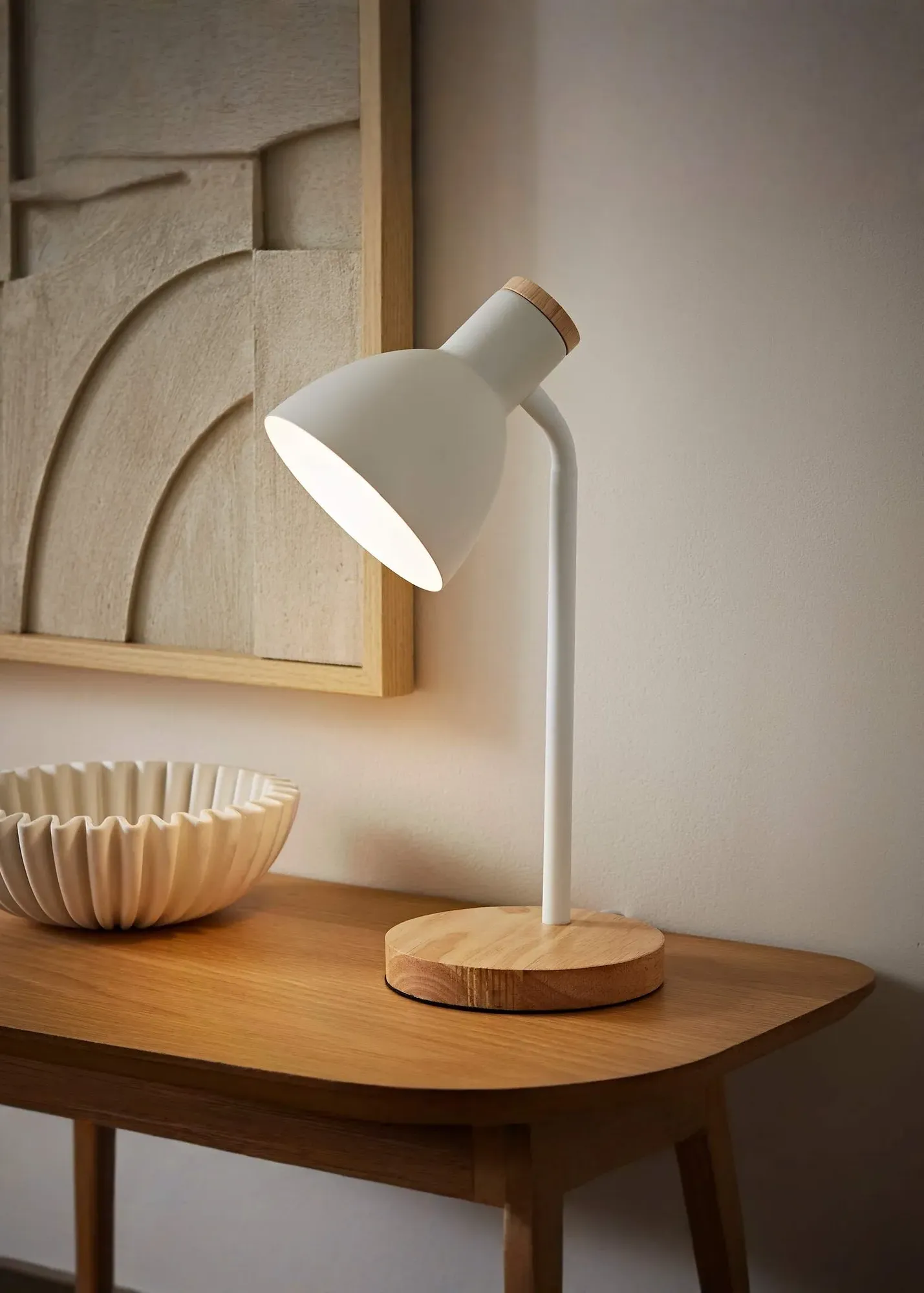 Woody Flexi Neck Table Lamp with Tapered Shade - White product