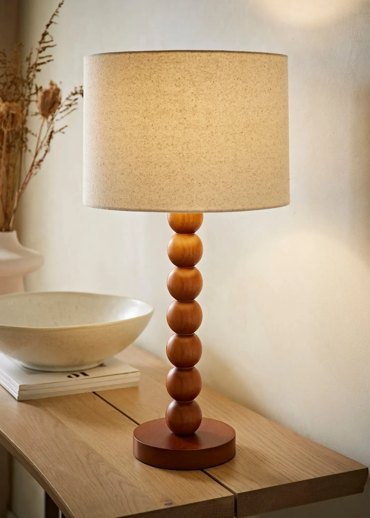 Wyatt Linen Drum Shade Wood Bobbin Table Lamp - Natural product