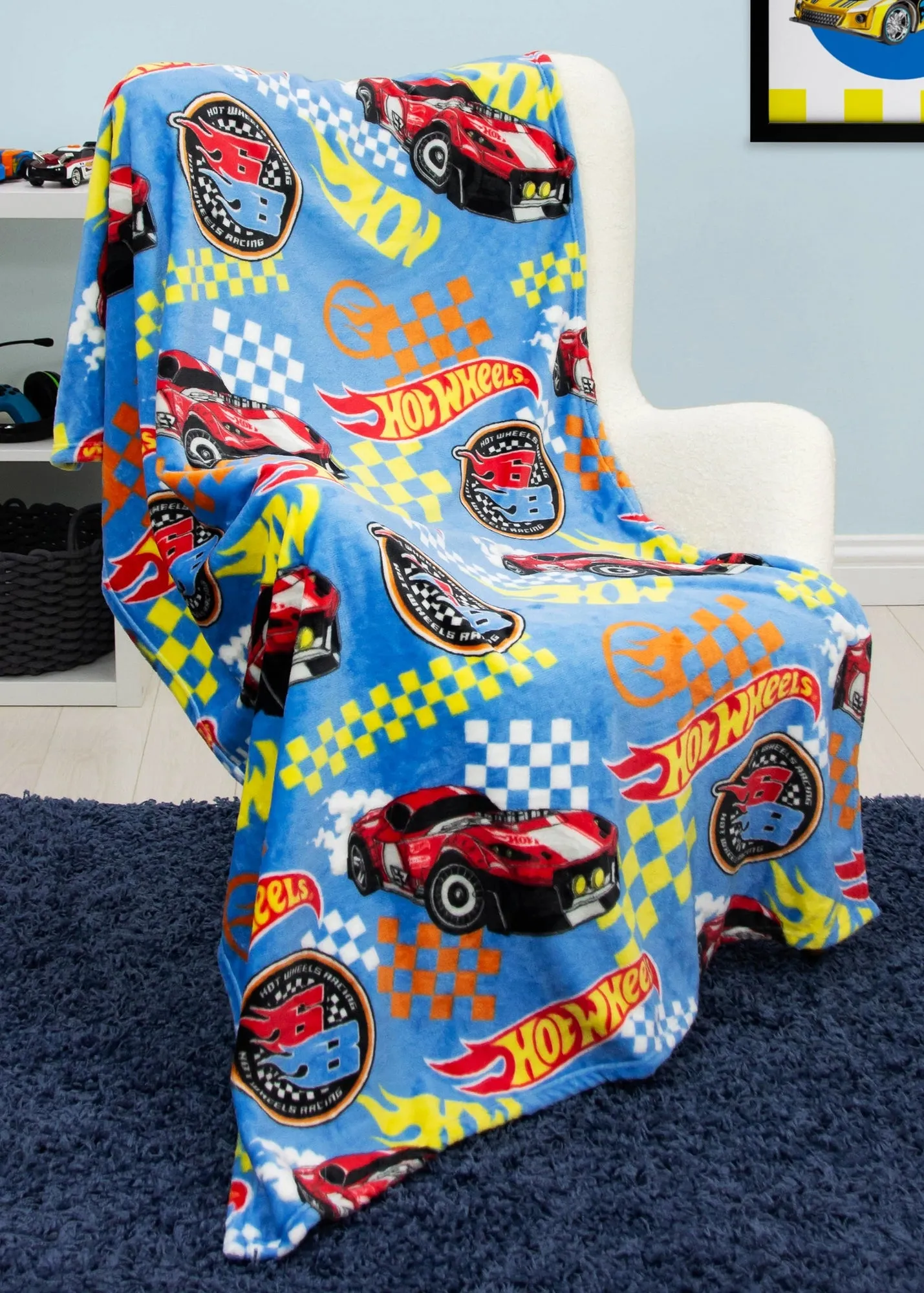 Hot Wheels Flame Fleece Throw - Blue, Polyester product