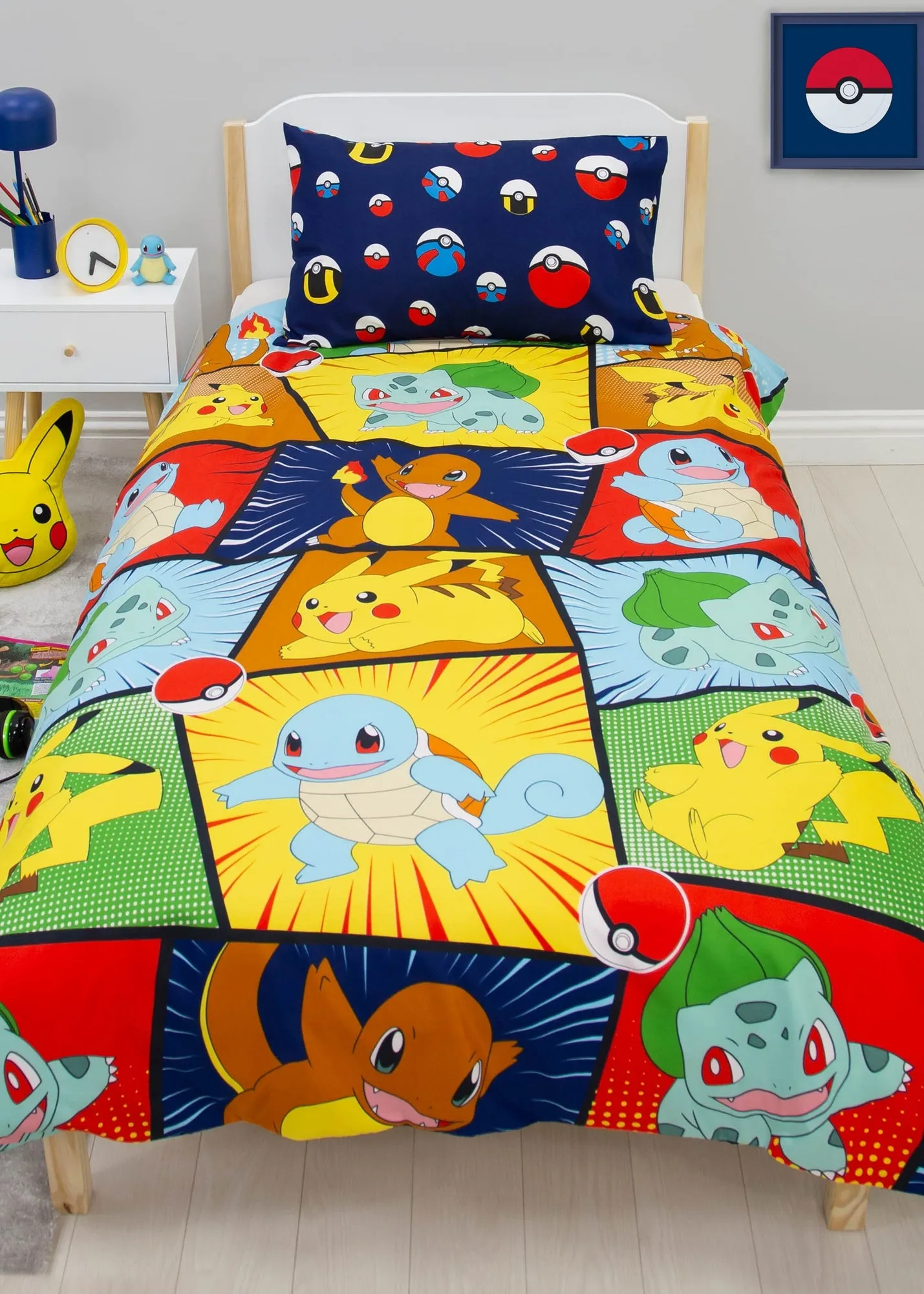 Pokemon Retro Single Duvet Cover Set - Blue, Brushed Microfibre product