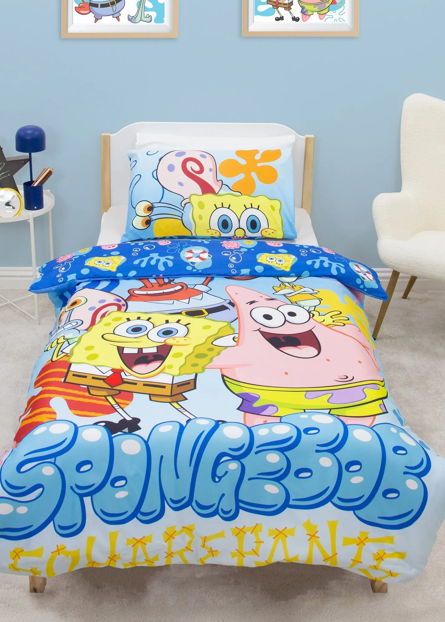 SpongeBob SquarePants Single Duvet Cover Reversible - Blue, Recycled Microfibre product