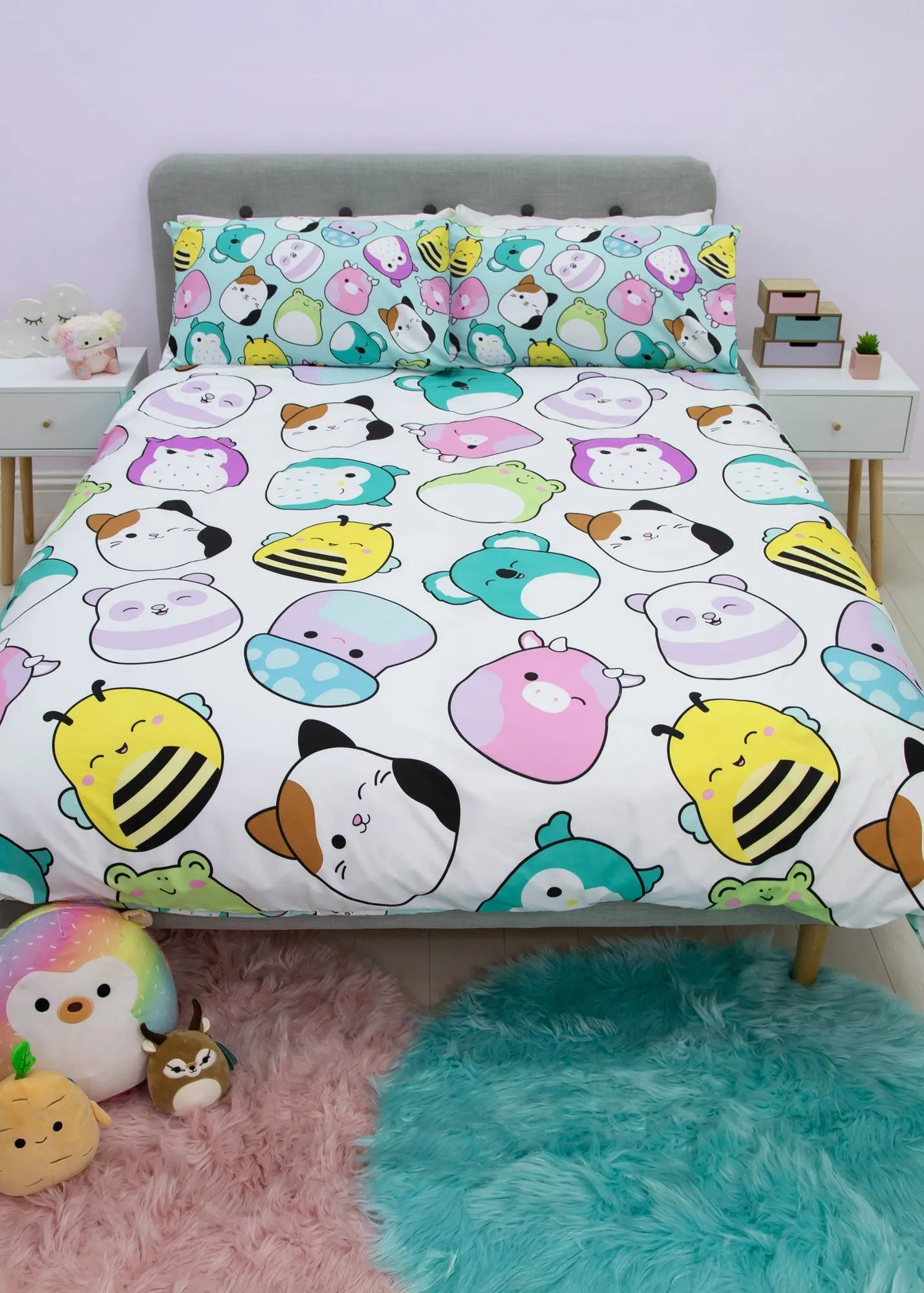 Squishmallows Happy Single Duvet Cover Set - White, Brushed Microfibre product